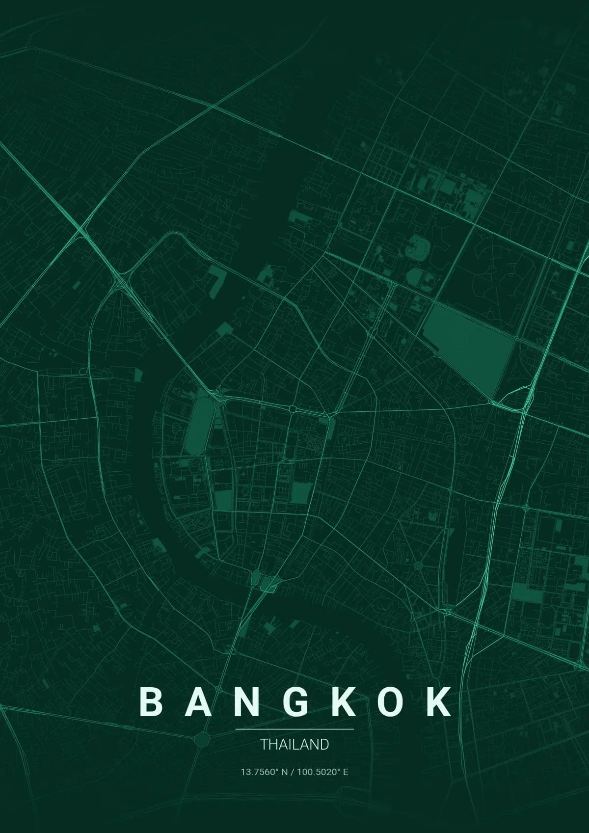 Bangkok map poster in Emerald City style