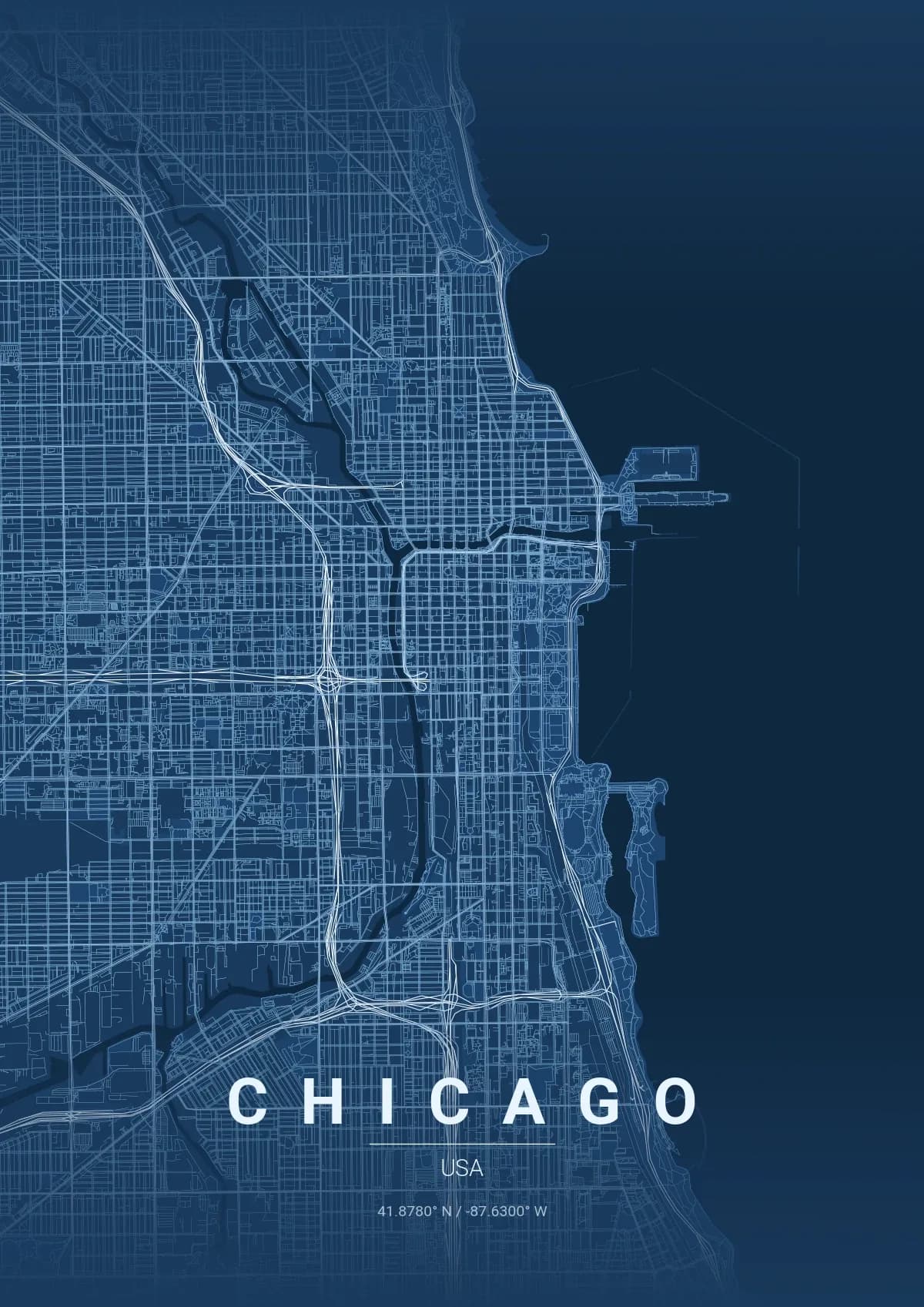 Chicago map poster in Blueprint style