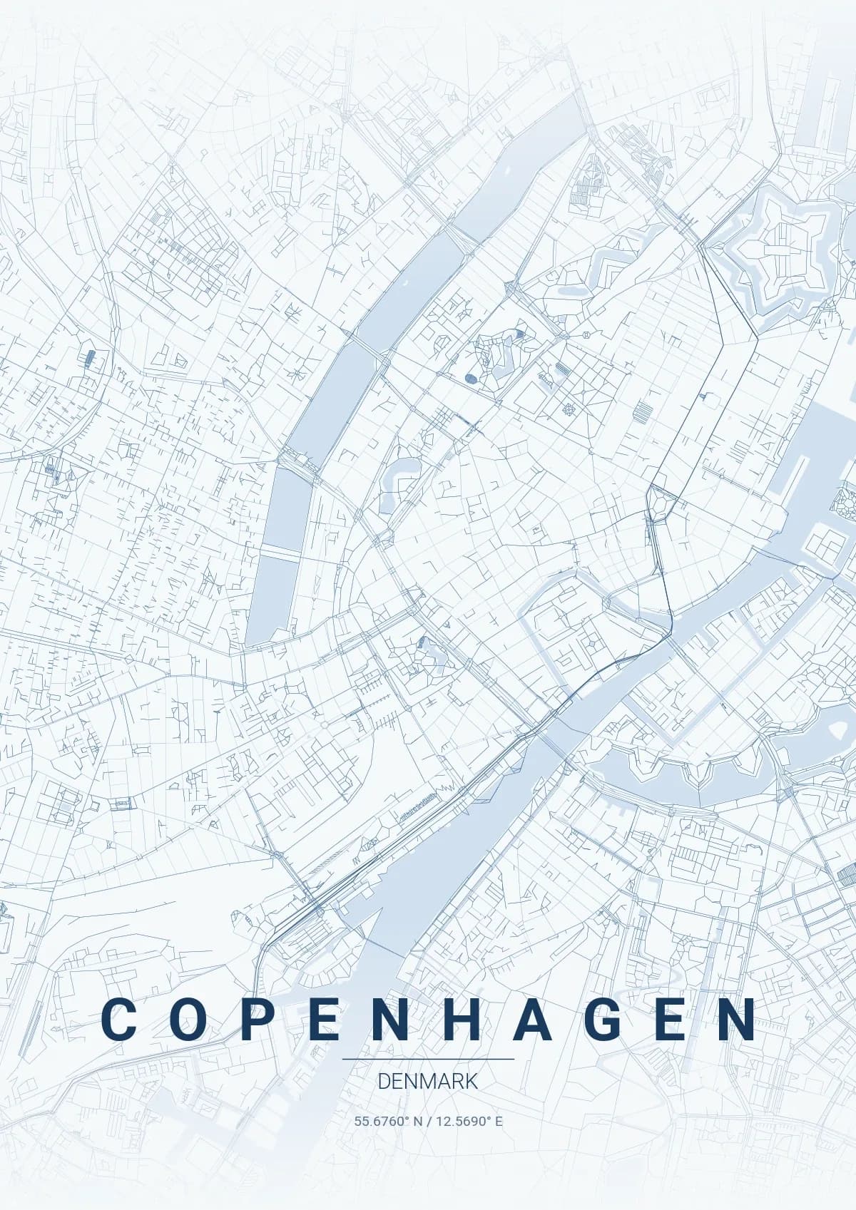 Copenhagen map poster in Monochrome Blue style