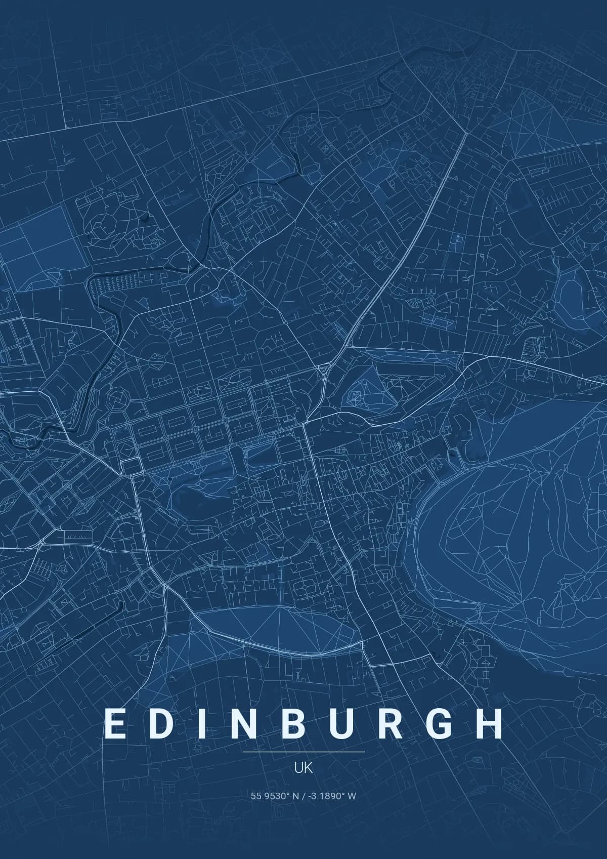 Edinburgh map poster in Blueprint style