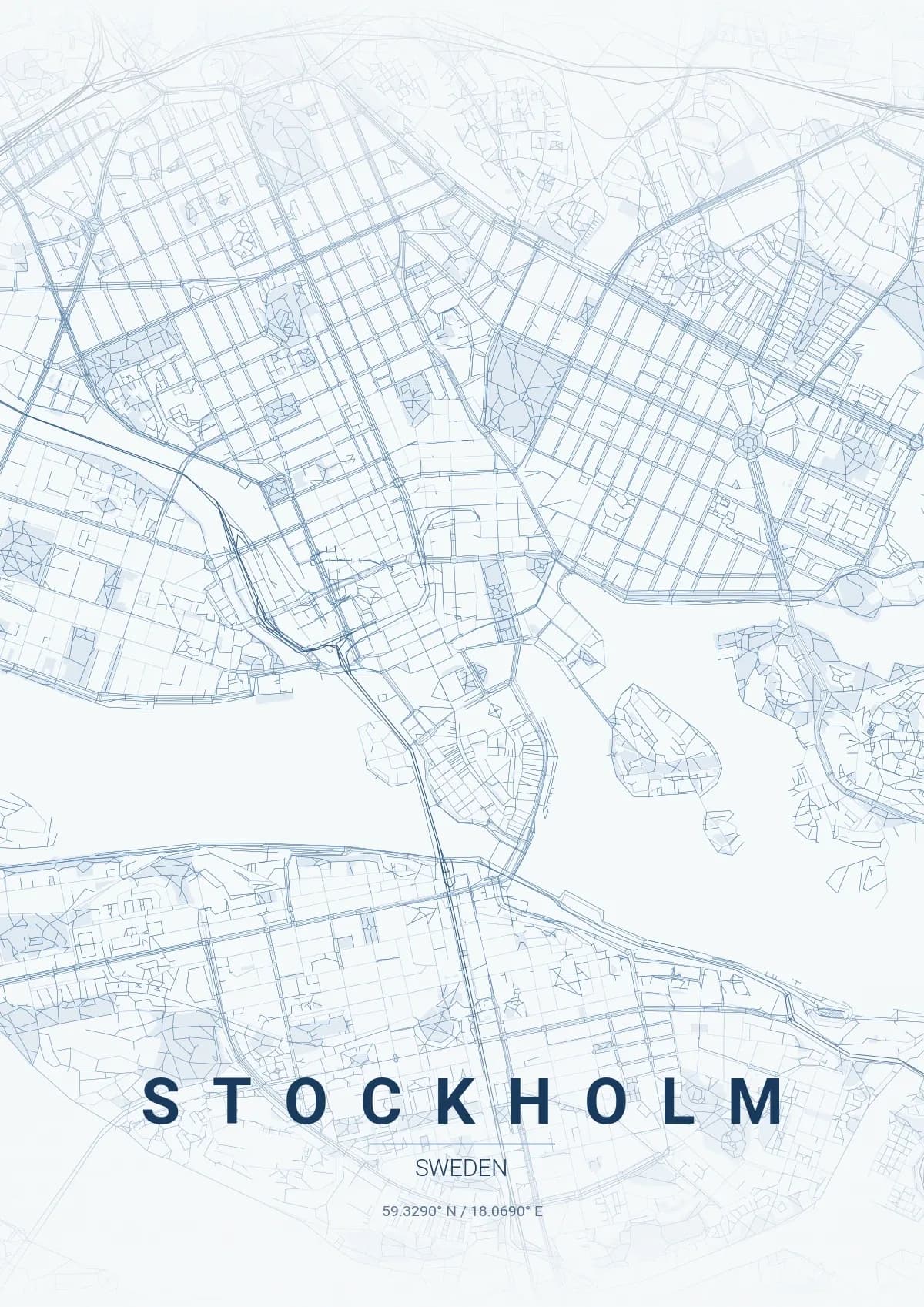 Stockholm map poster in Monochrome Blue style