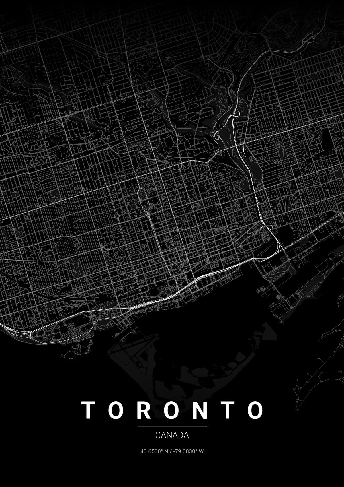 Toronto map poster in Noir style