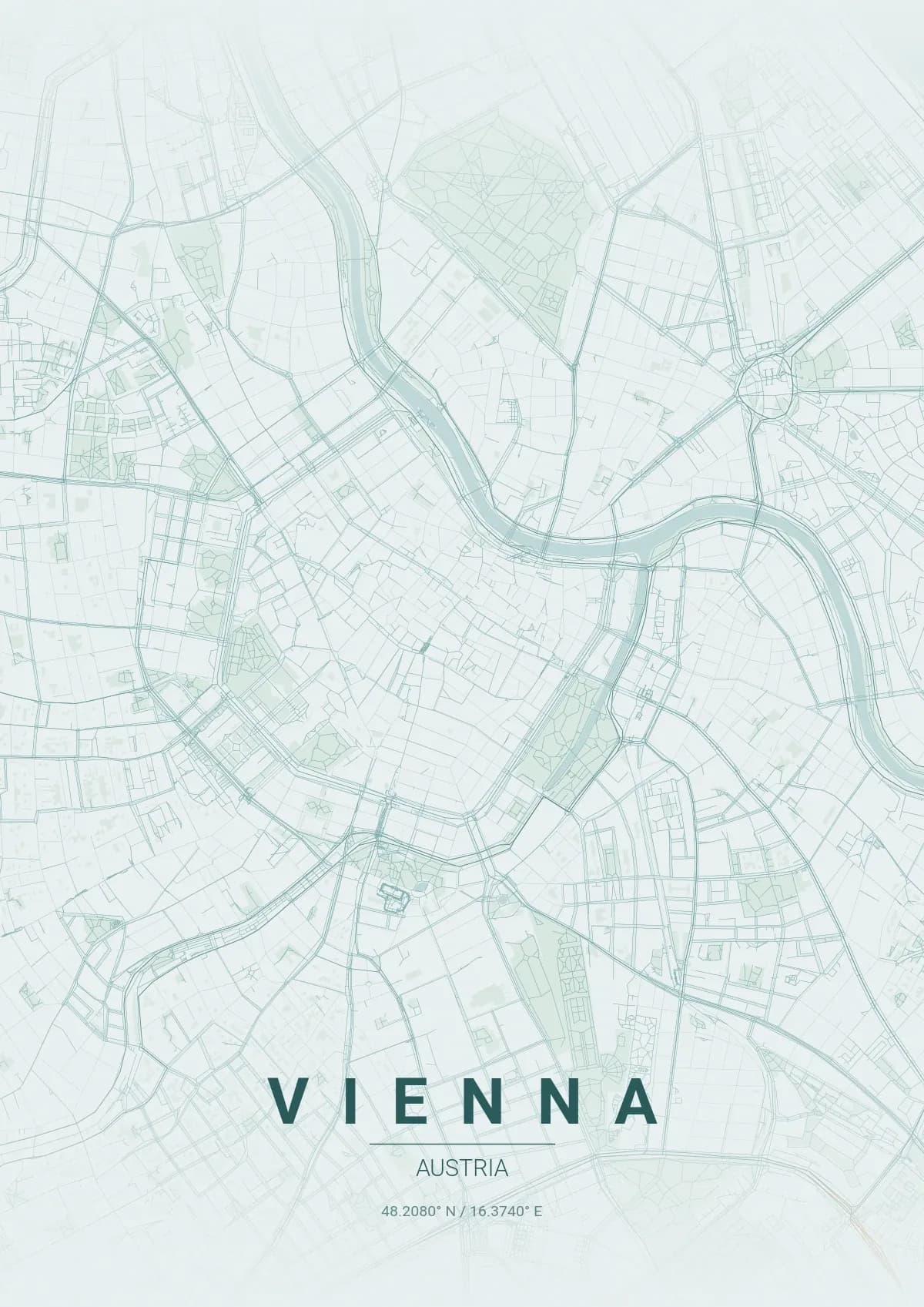 Vienna map poster in Copper Patina style