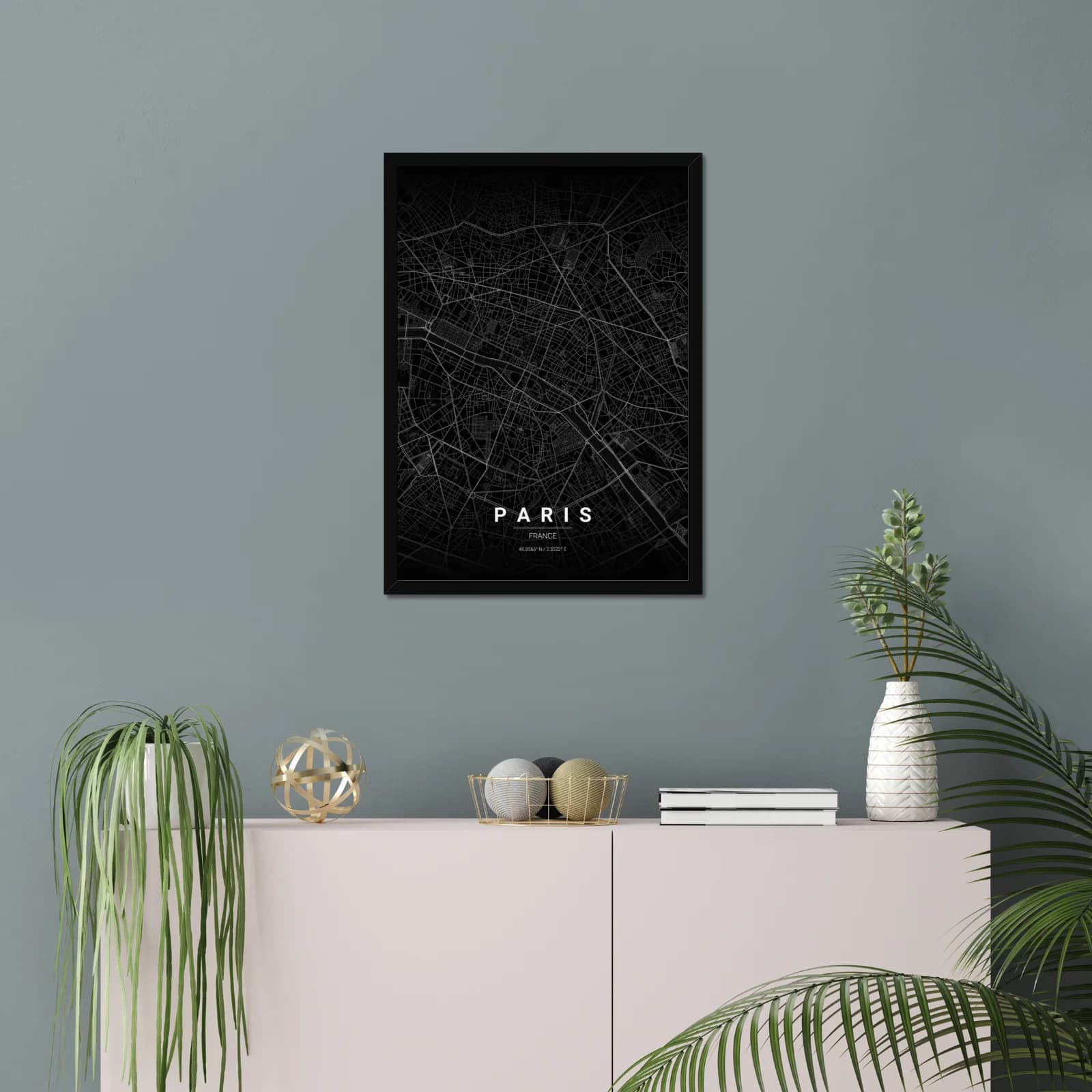 Map poster in a modern living room