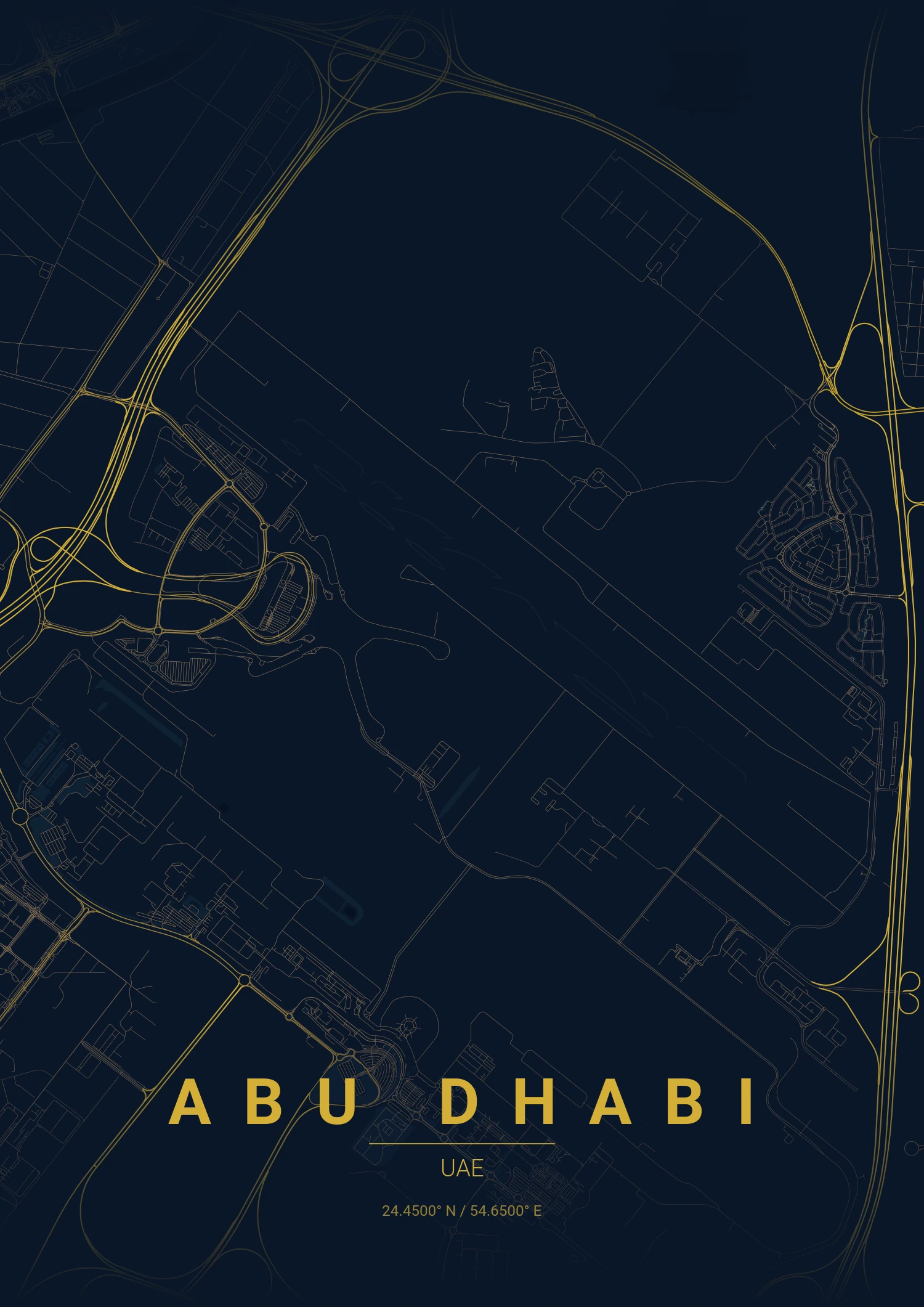 Abu Dhabi map poster in Midnight Blue style