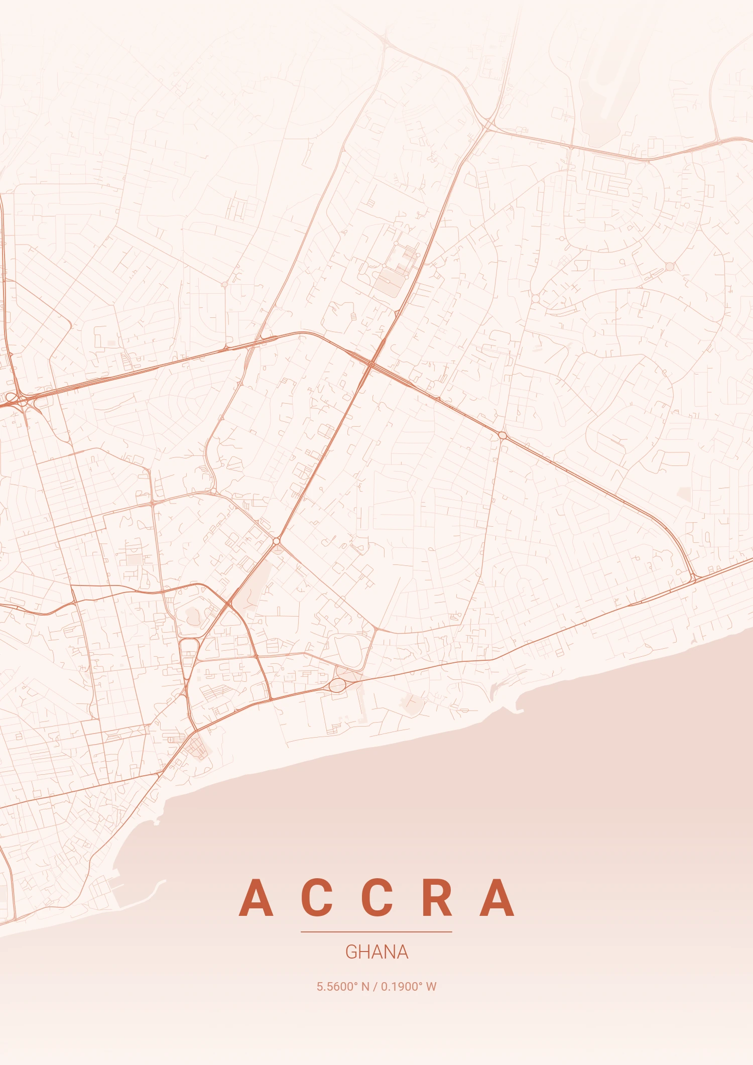 Accra map poster in Sunset style