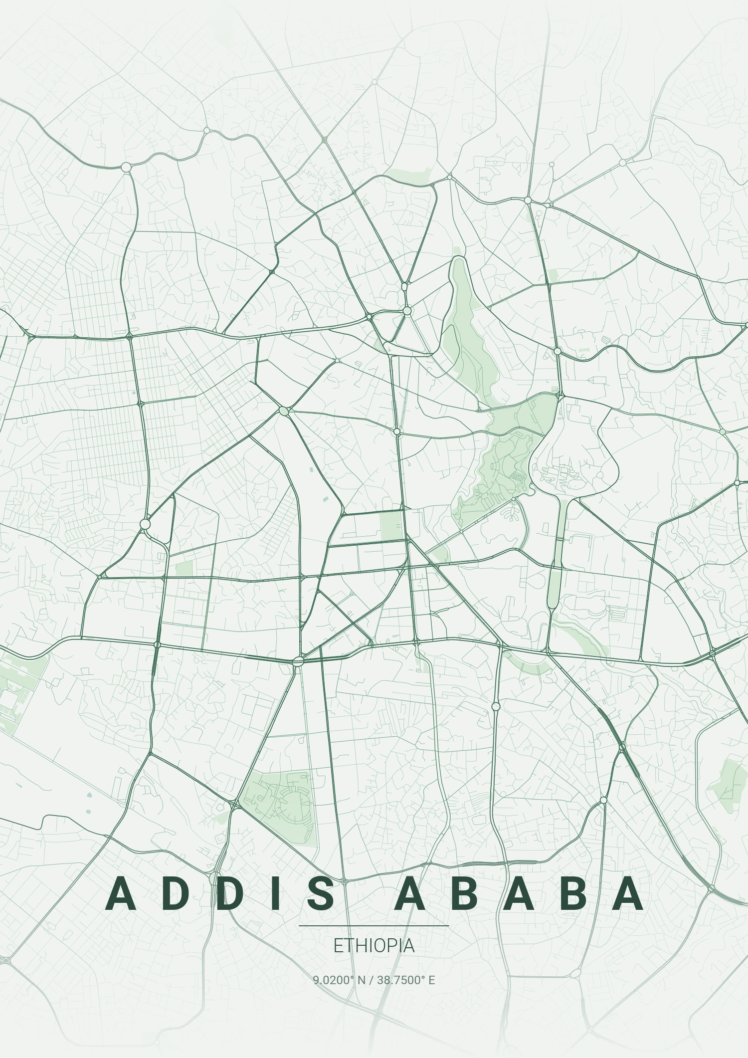Addis Ababa map poster in Forest style