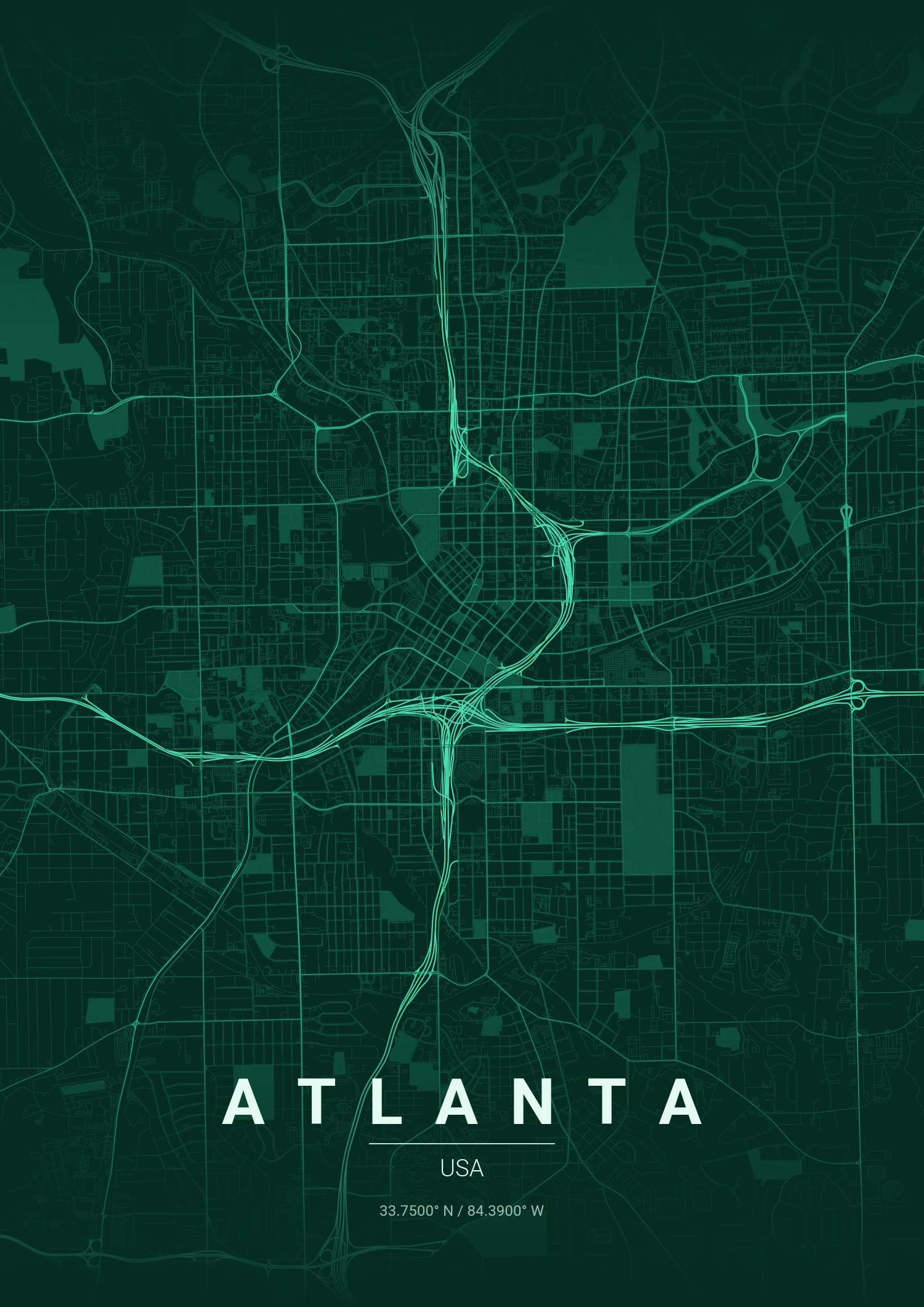 Atlanta map poster in Emerald City style
