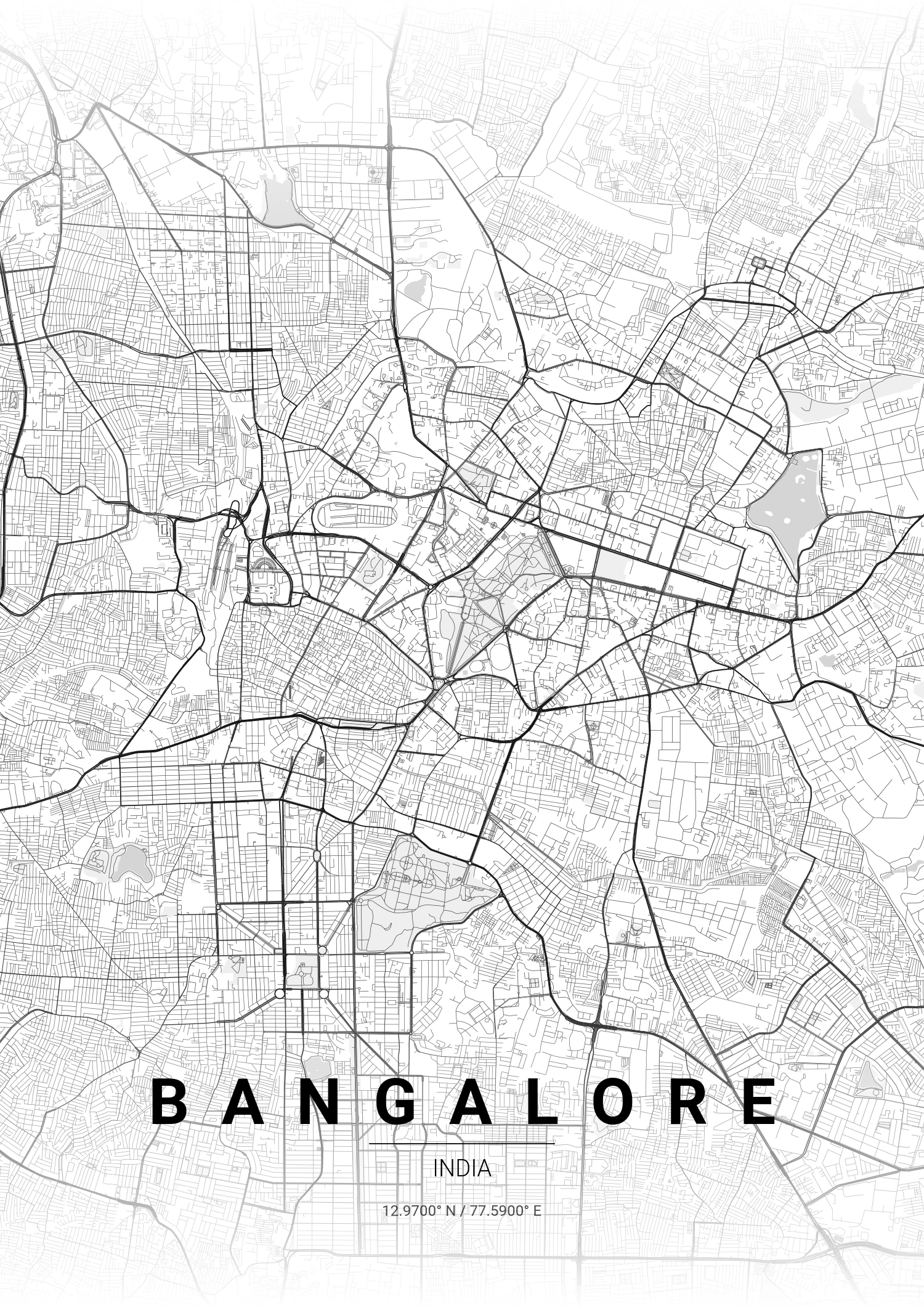 Bangalore map poster in Gradient Roads style