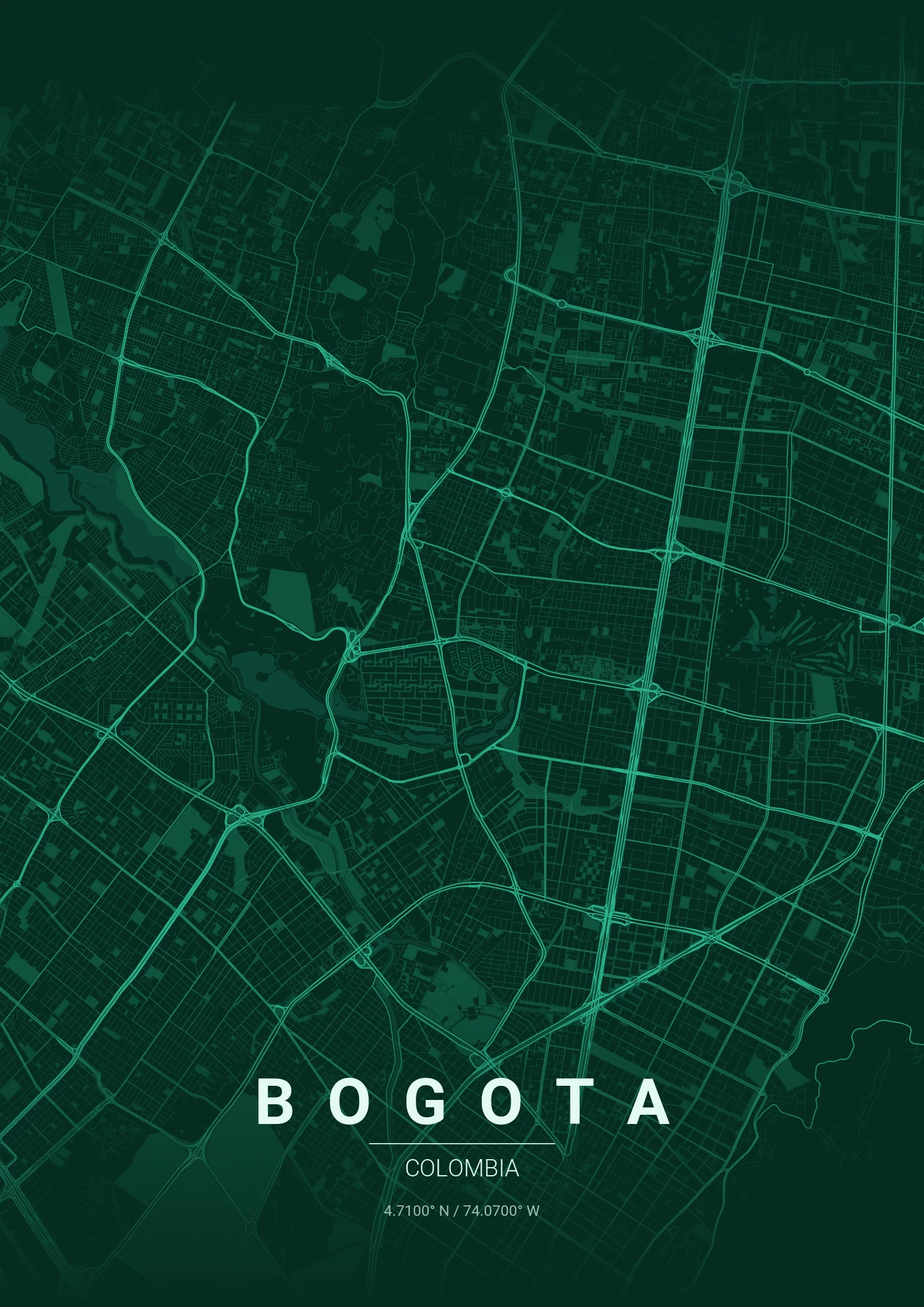 Bogota map poster in Emerald City style