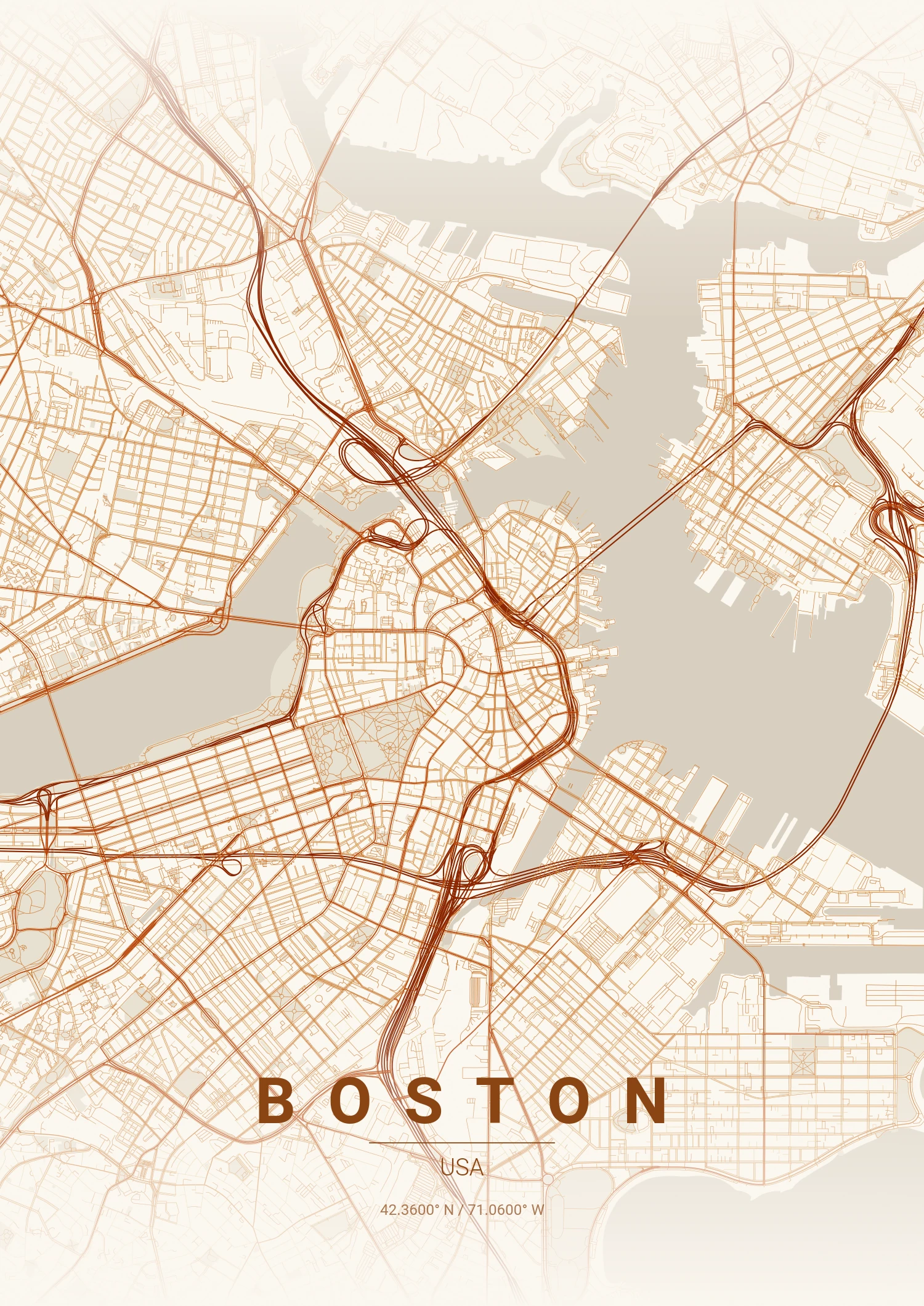Boston map poster in Autumn style