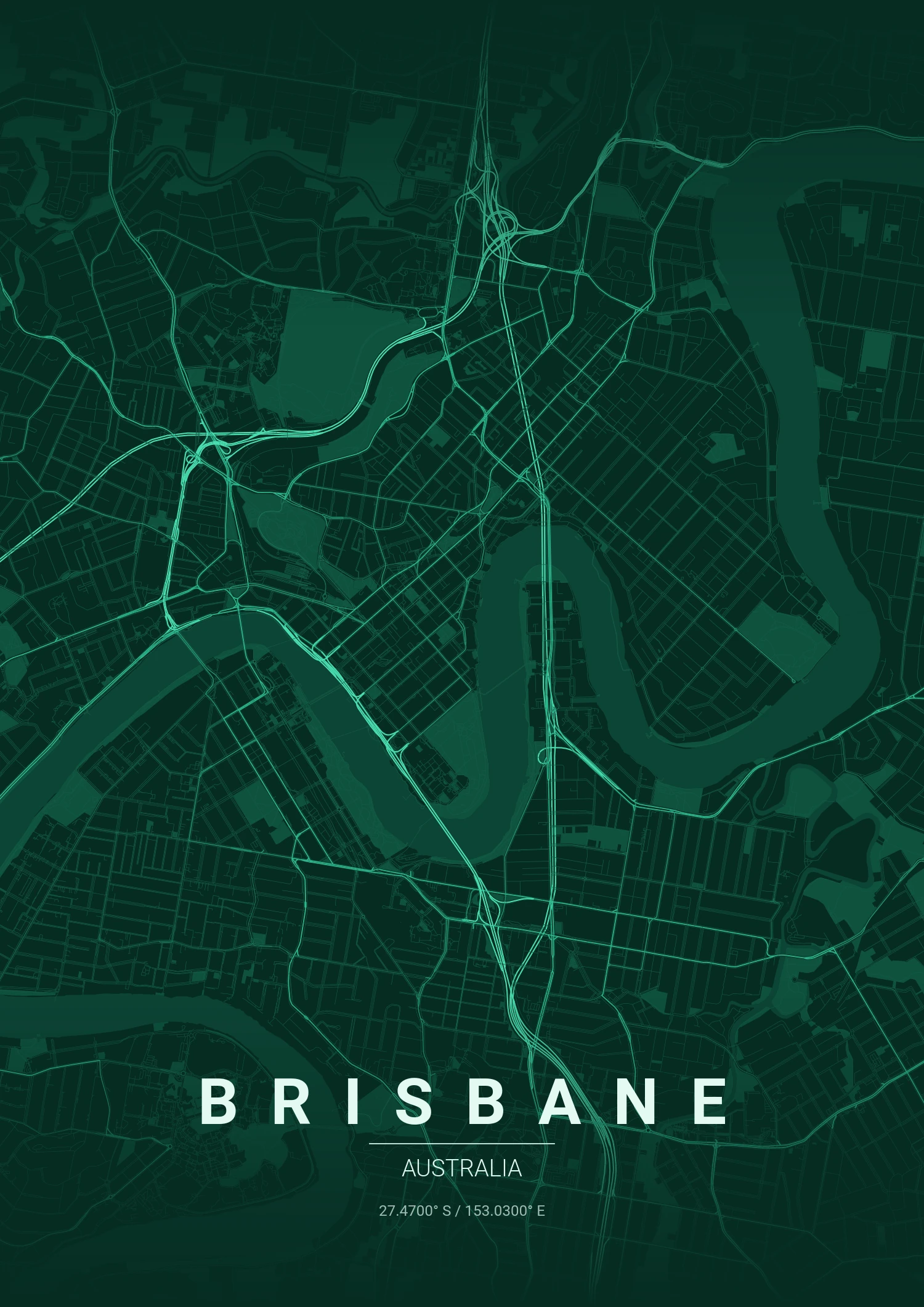 Brisbane map poster in Emerald City style