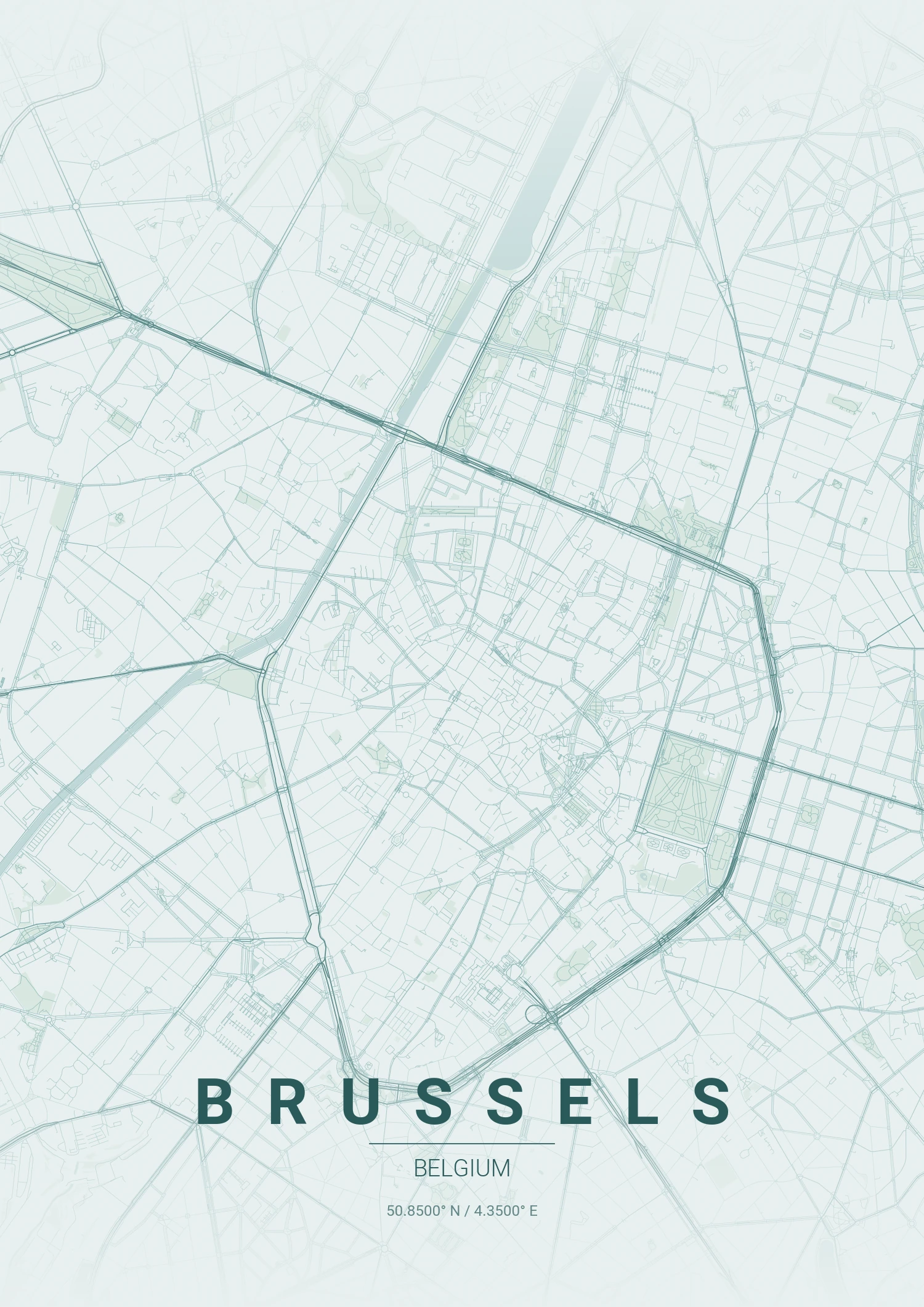 Brussels map poster in Copper Patina style