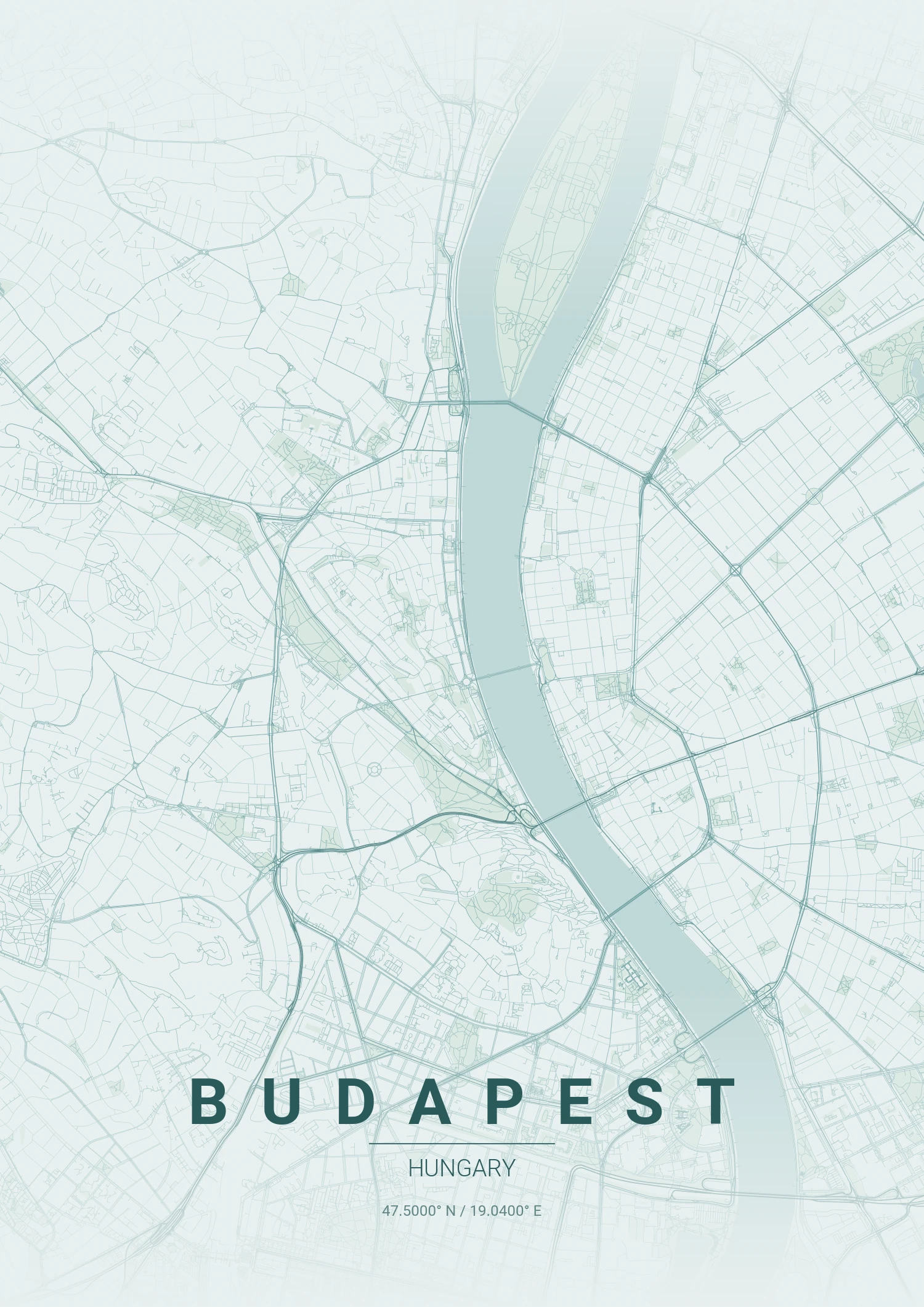 Budapest map poster in Copper Patina style