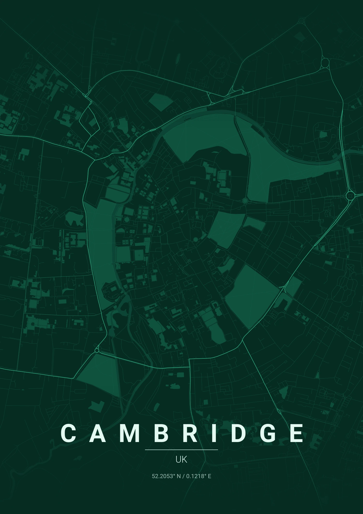 Cambridge map poster in Emerald City style