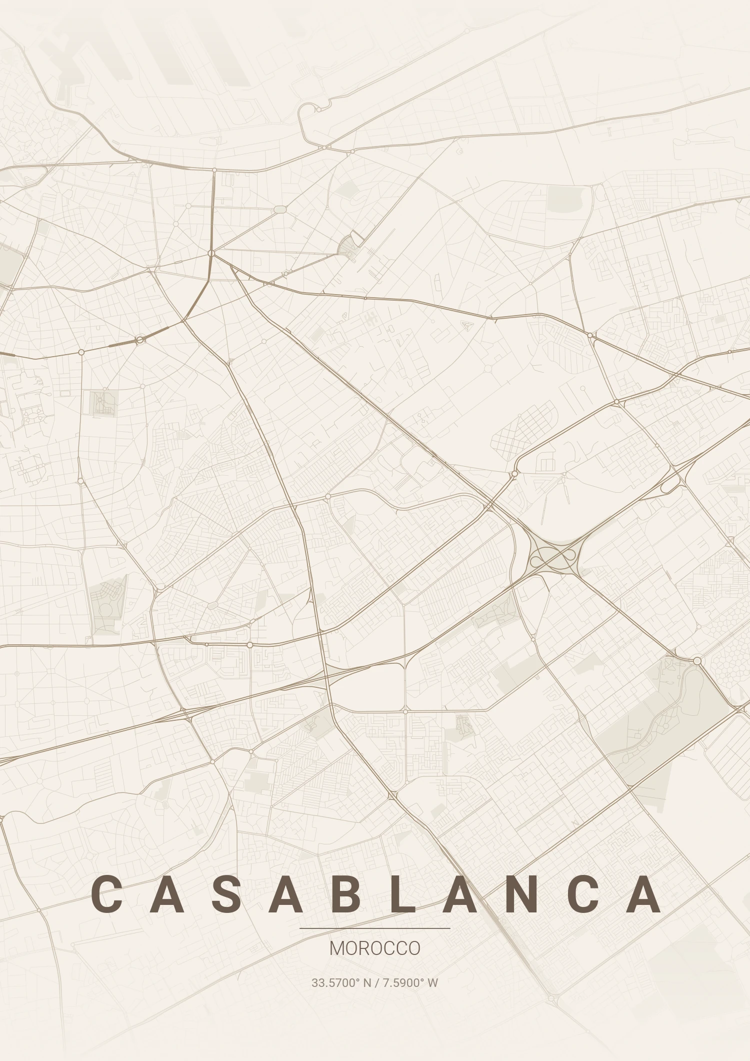 Casablanca map poster in Warm Beige style