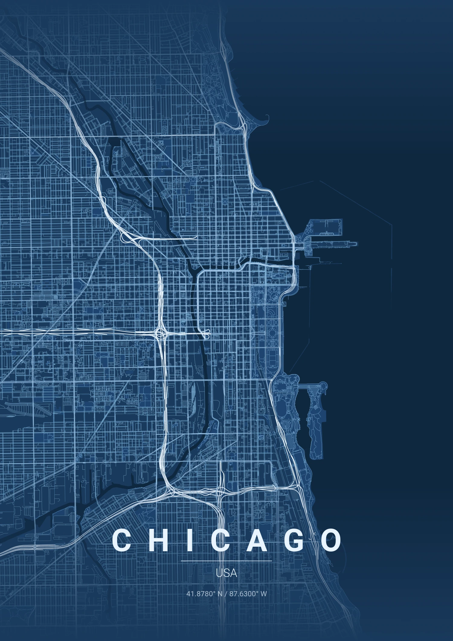 Chicago map poster in Blueprint style