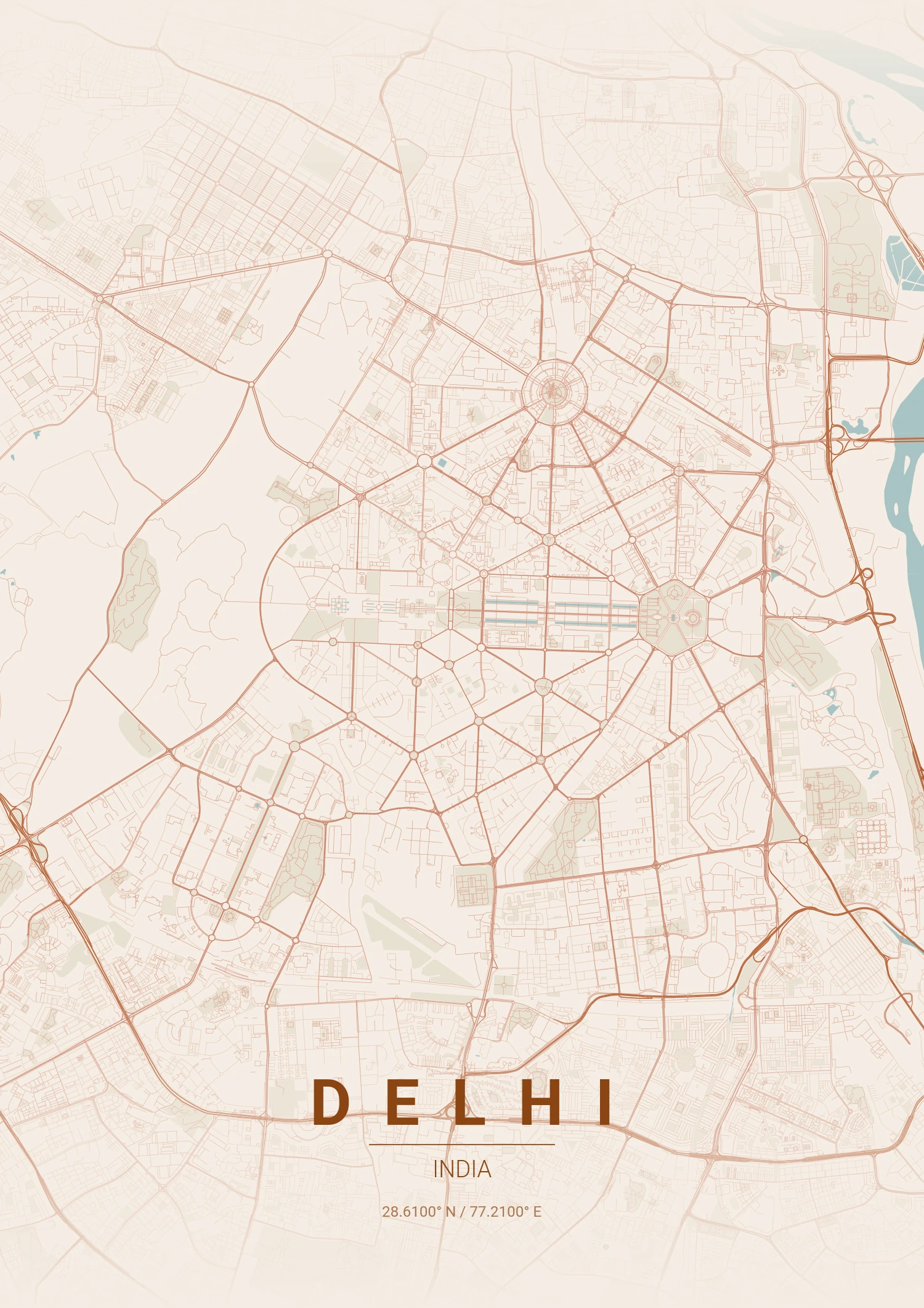 Delhi map poster in Terracotta style