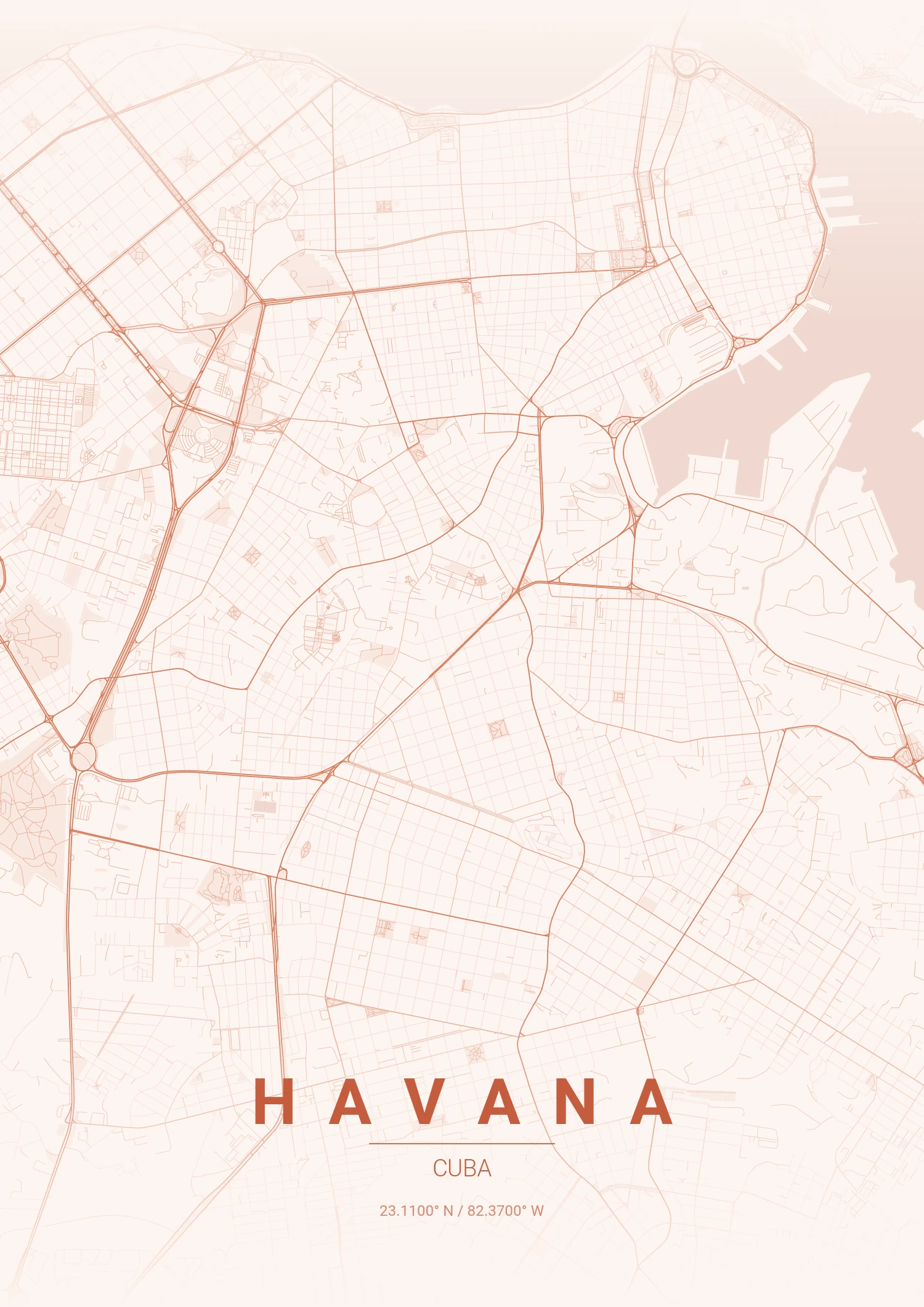 Havana map poster in Sunset style