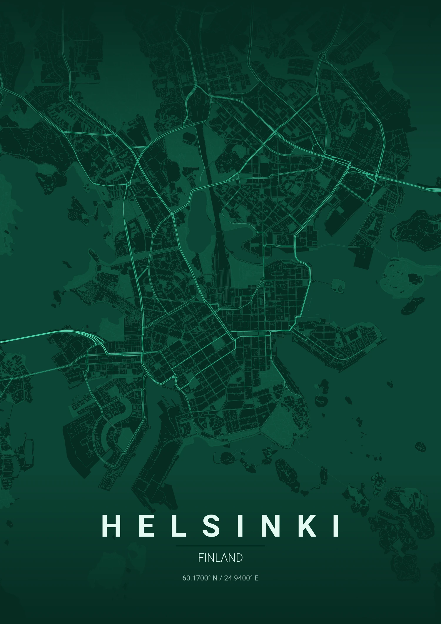 Helsinki map poster in Emerald City style
