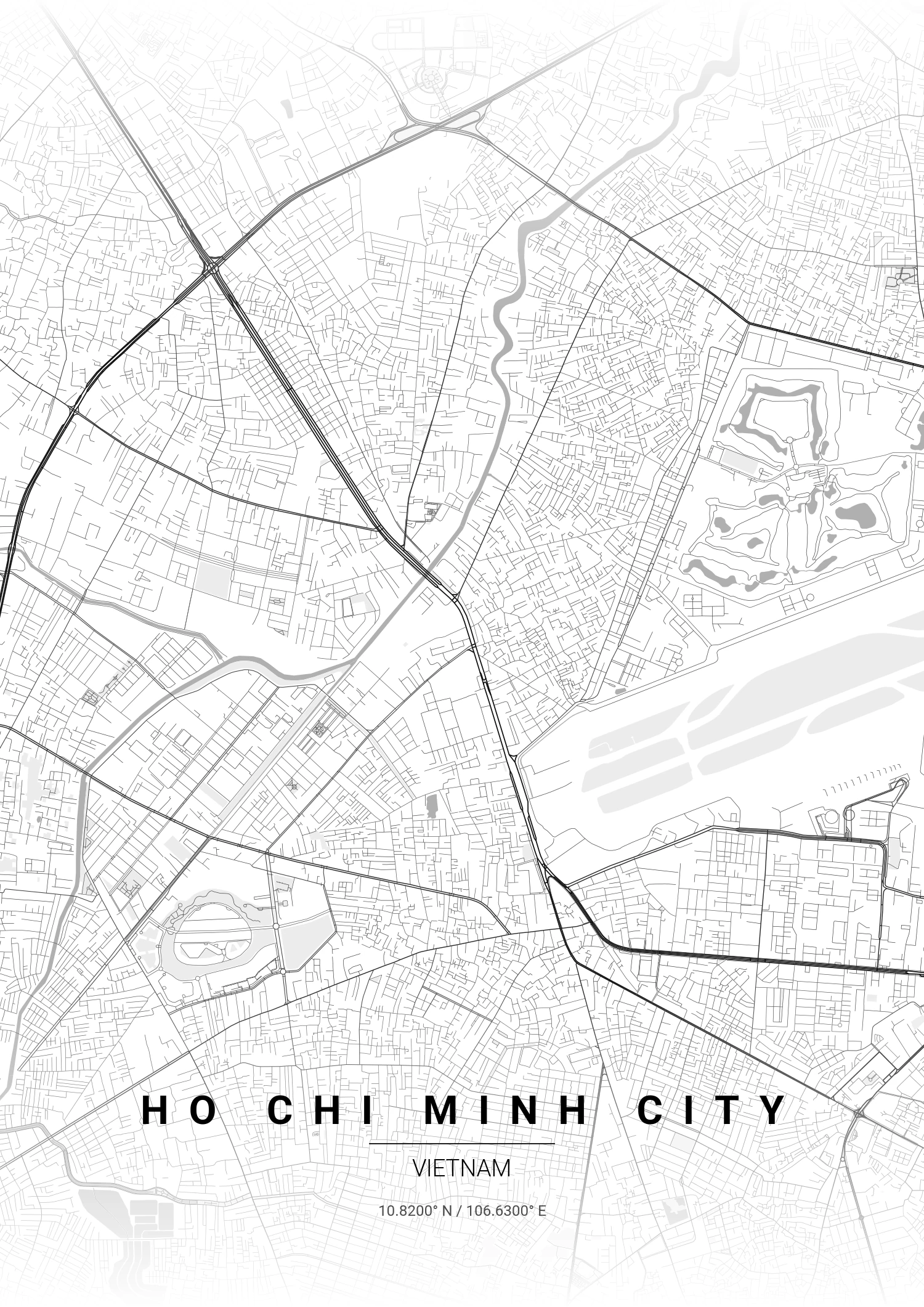 Ho Chi Minh City map poster in Contrast Zones style