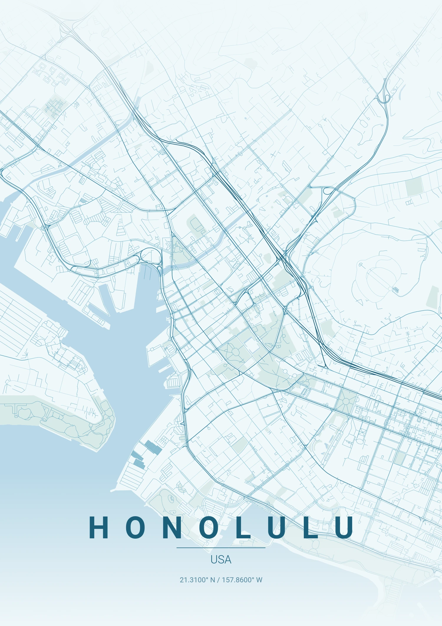 Honolulu map poster in Ocean style