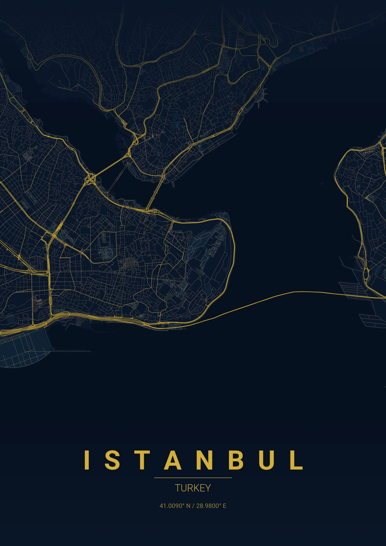 Istanbul map poster in Midnight Blue style