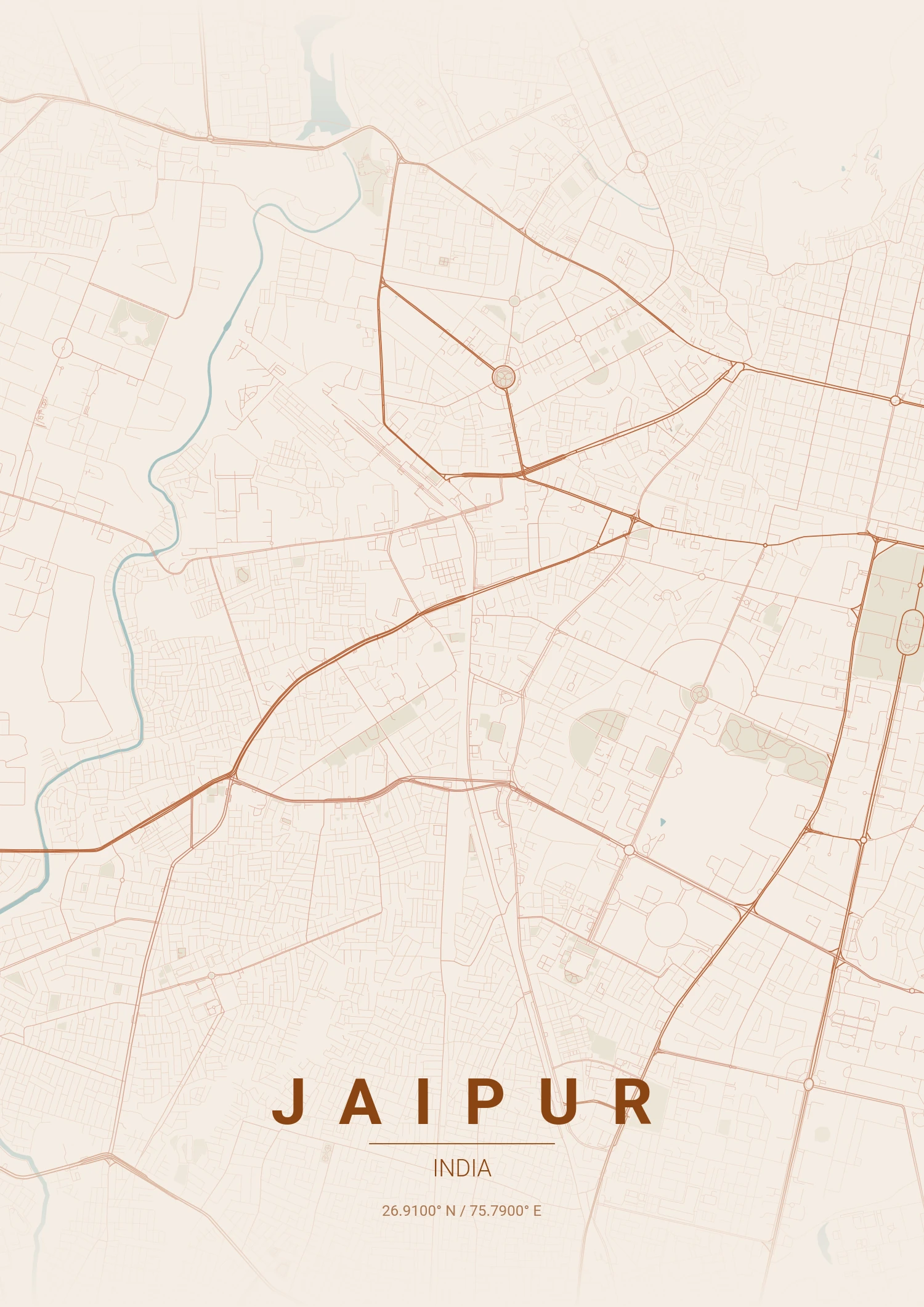 Jaipur map poster in Terracotta style