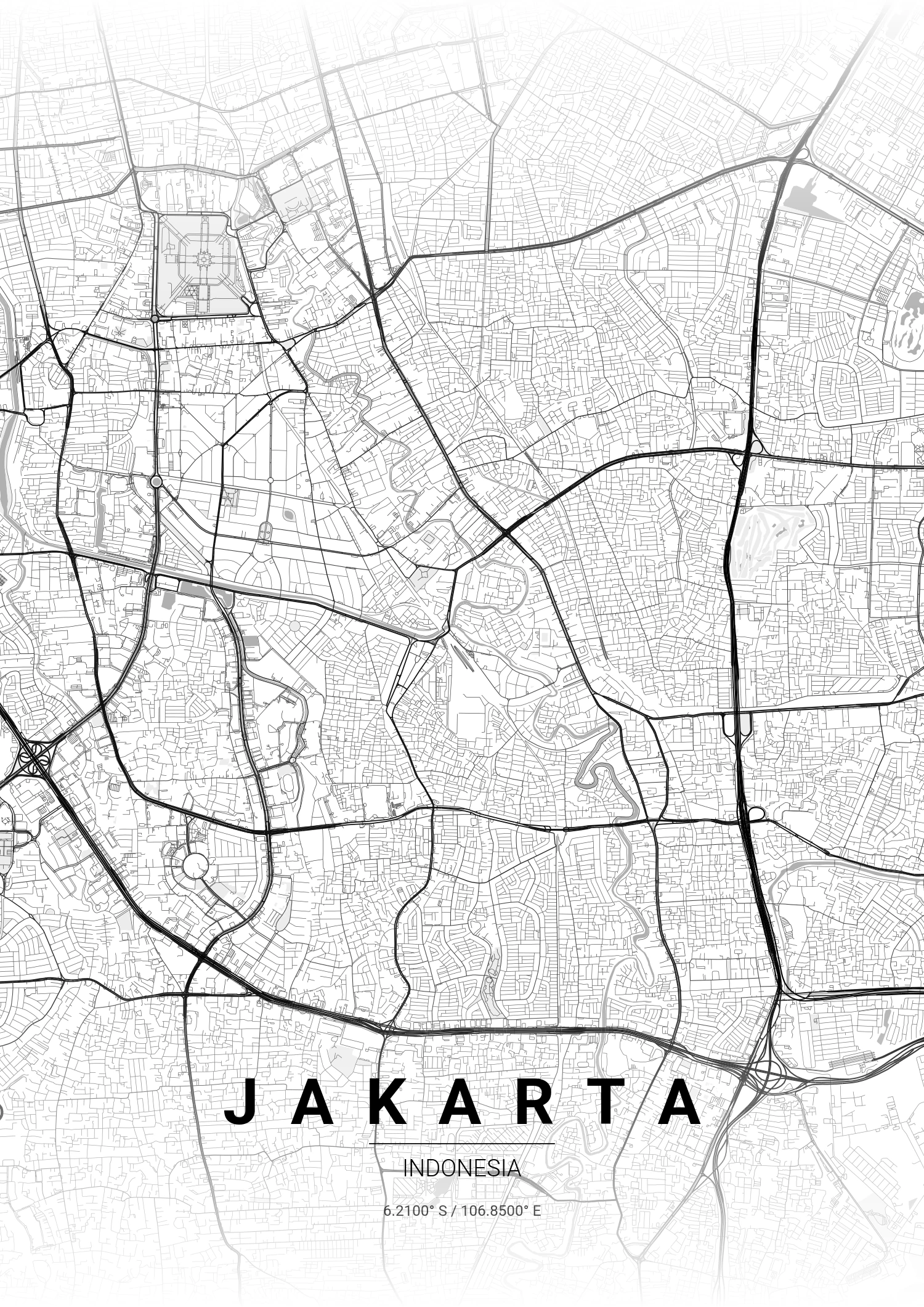 Jakarta map poster in Contrast Zones style