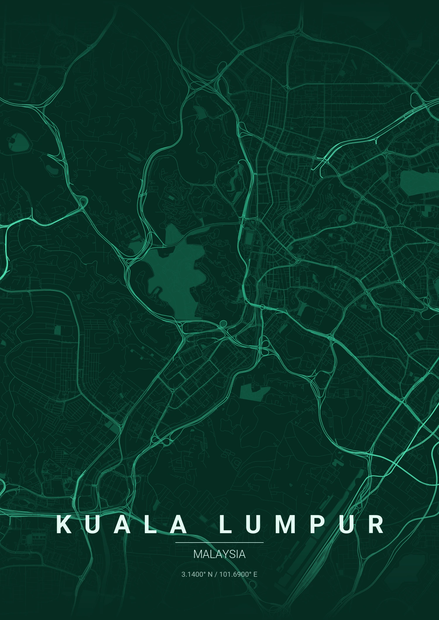 Kuala Lumpur map poster in Emerald City style