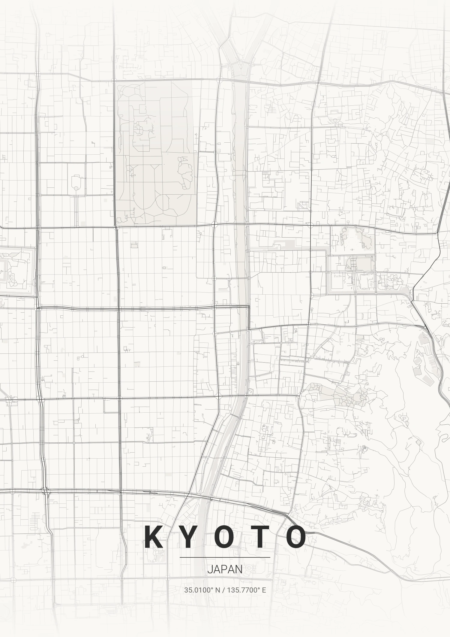 Kyoto map poster in Japanese Ink style