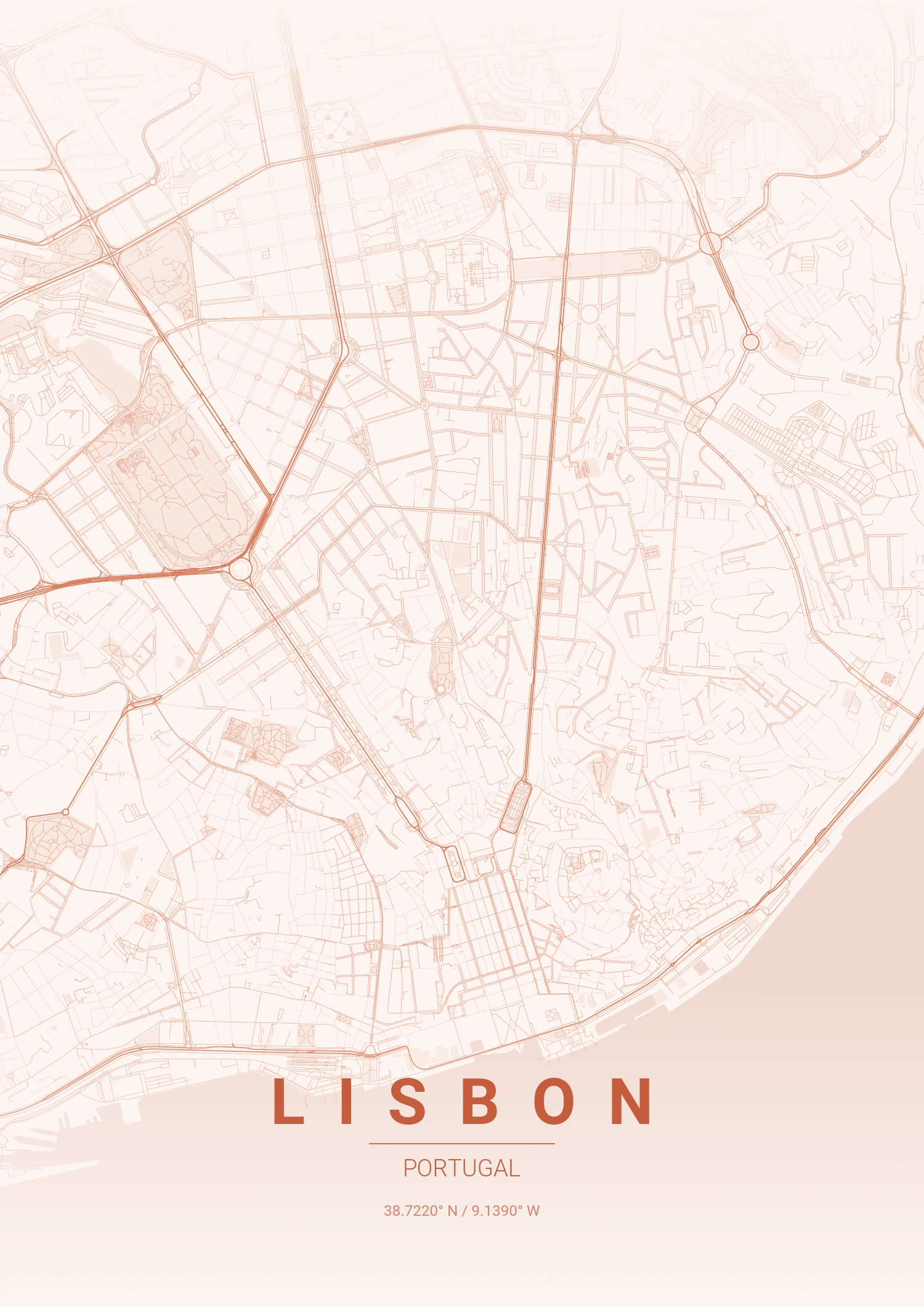 Lisbon map poster in Sunset style