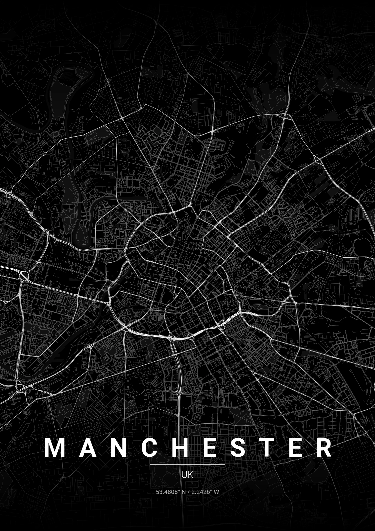 Manchester map poster in Noir style