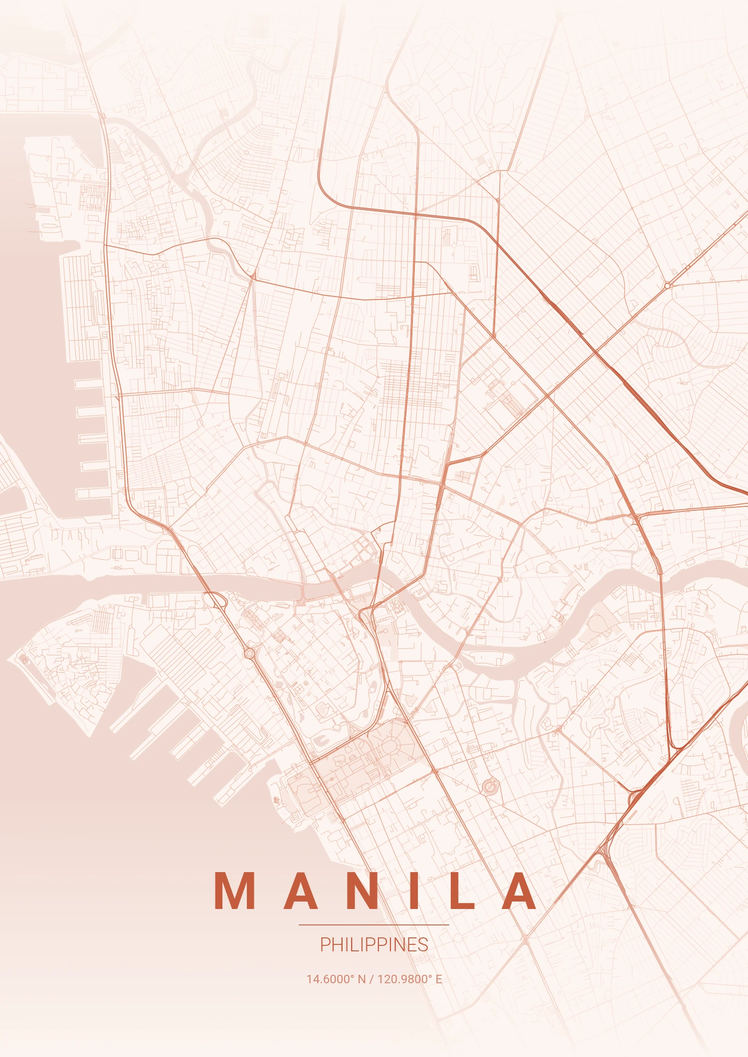 Manila map poster in Sunset style
