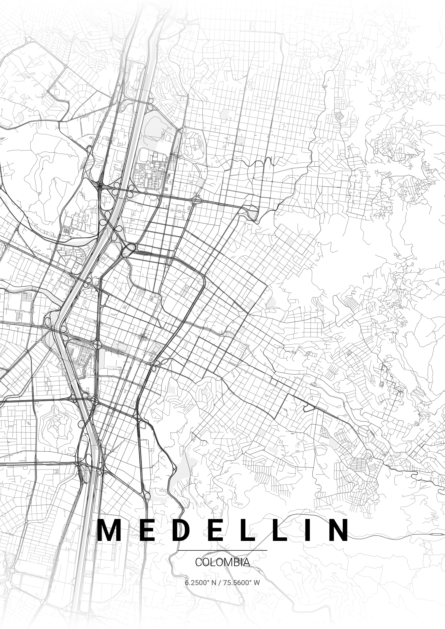 Medellin map poster in Gradient Roads style