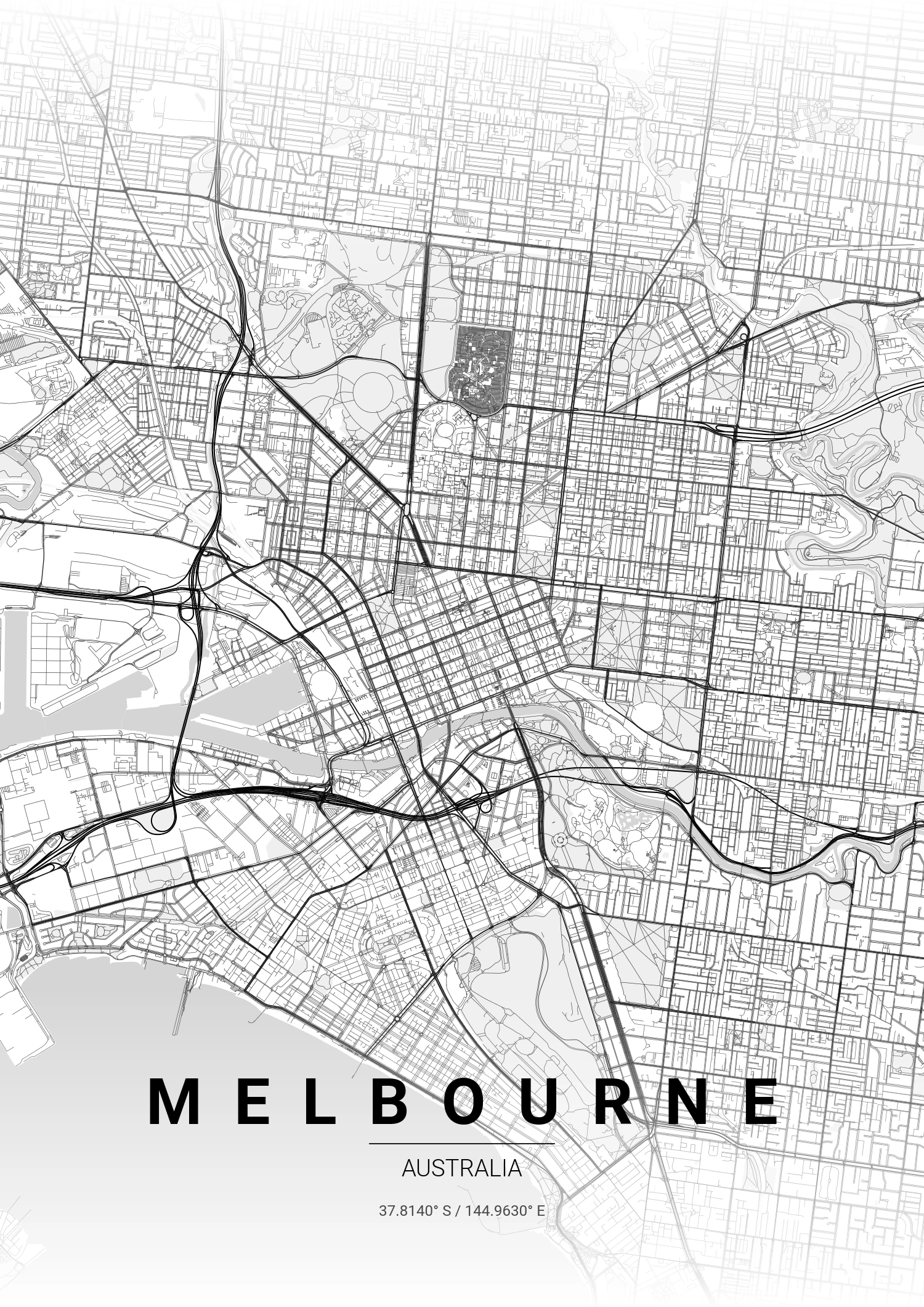 Melbourne map poster in Gradient Roads style