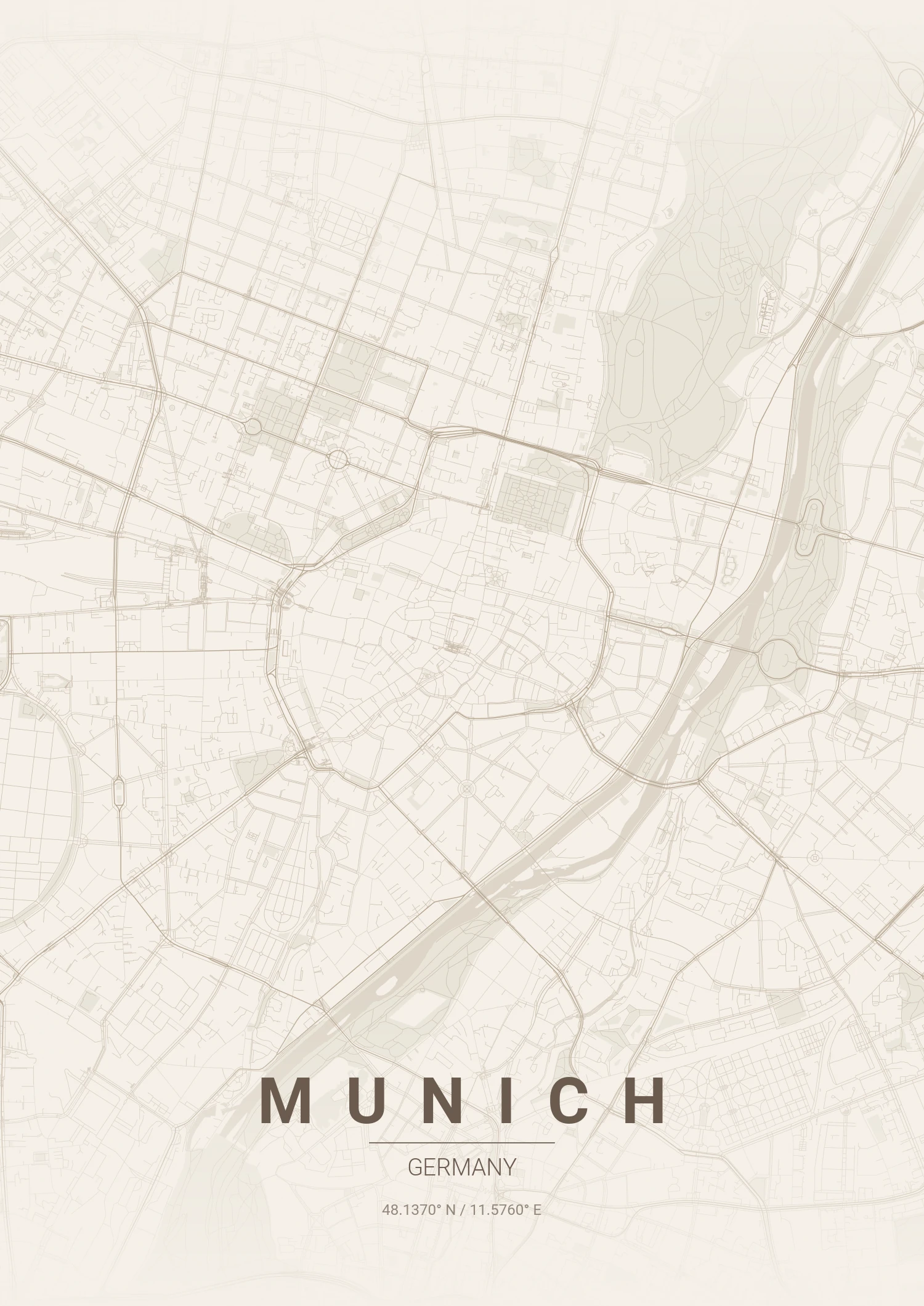 Munich map poster in Warm Beige style