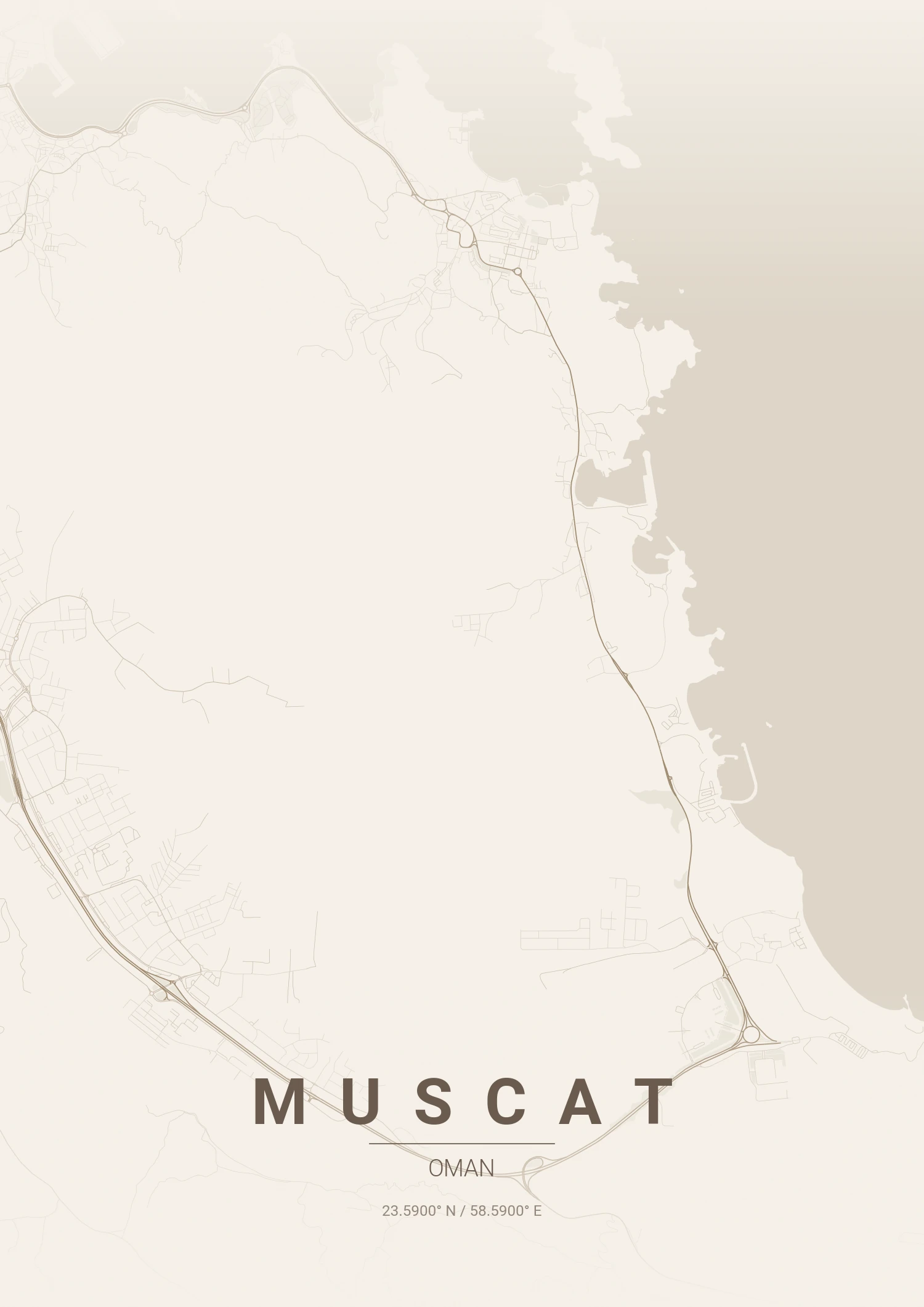 Muscat map poster in Warm Beige style