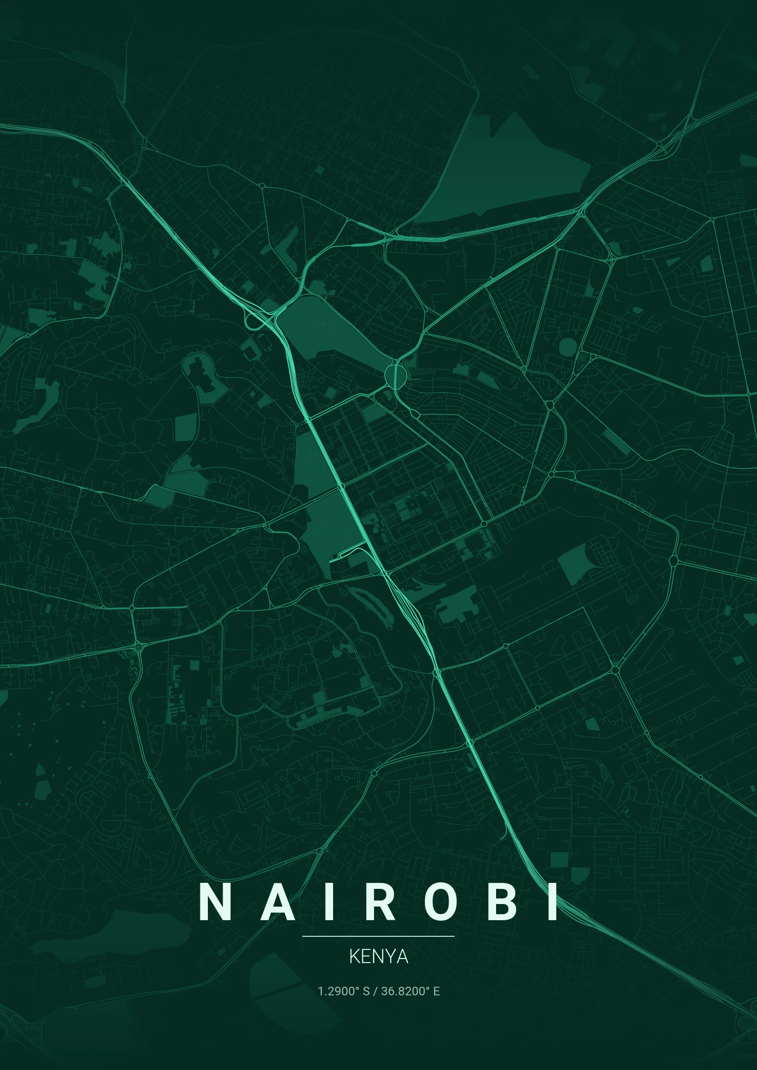 Nairobi map poster in Emerald City style