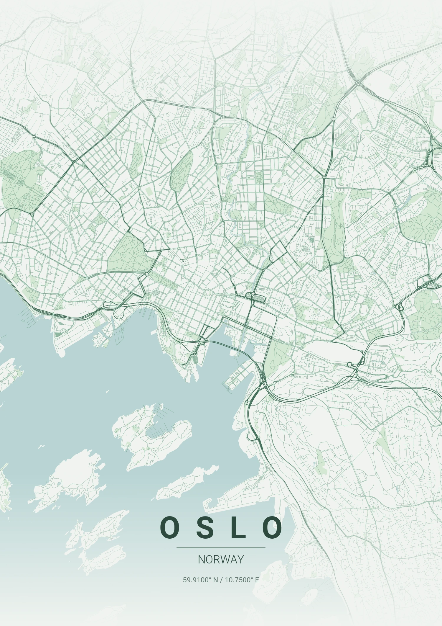 Oslo map poster in Forest style