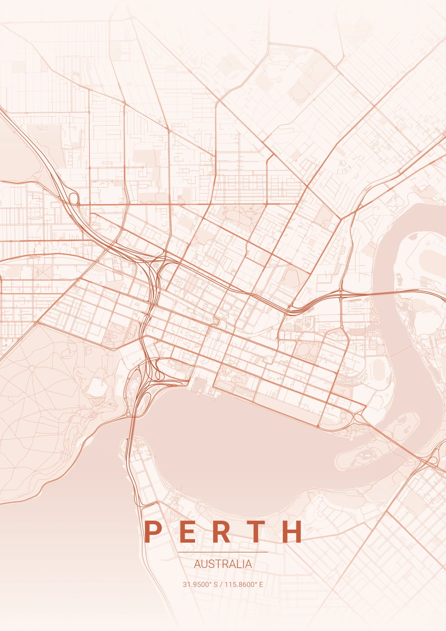 Perth map poster in Sunset style