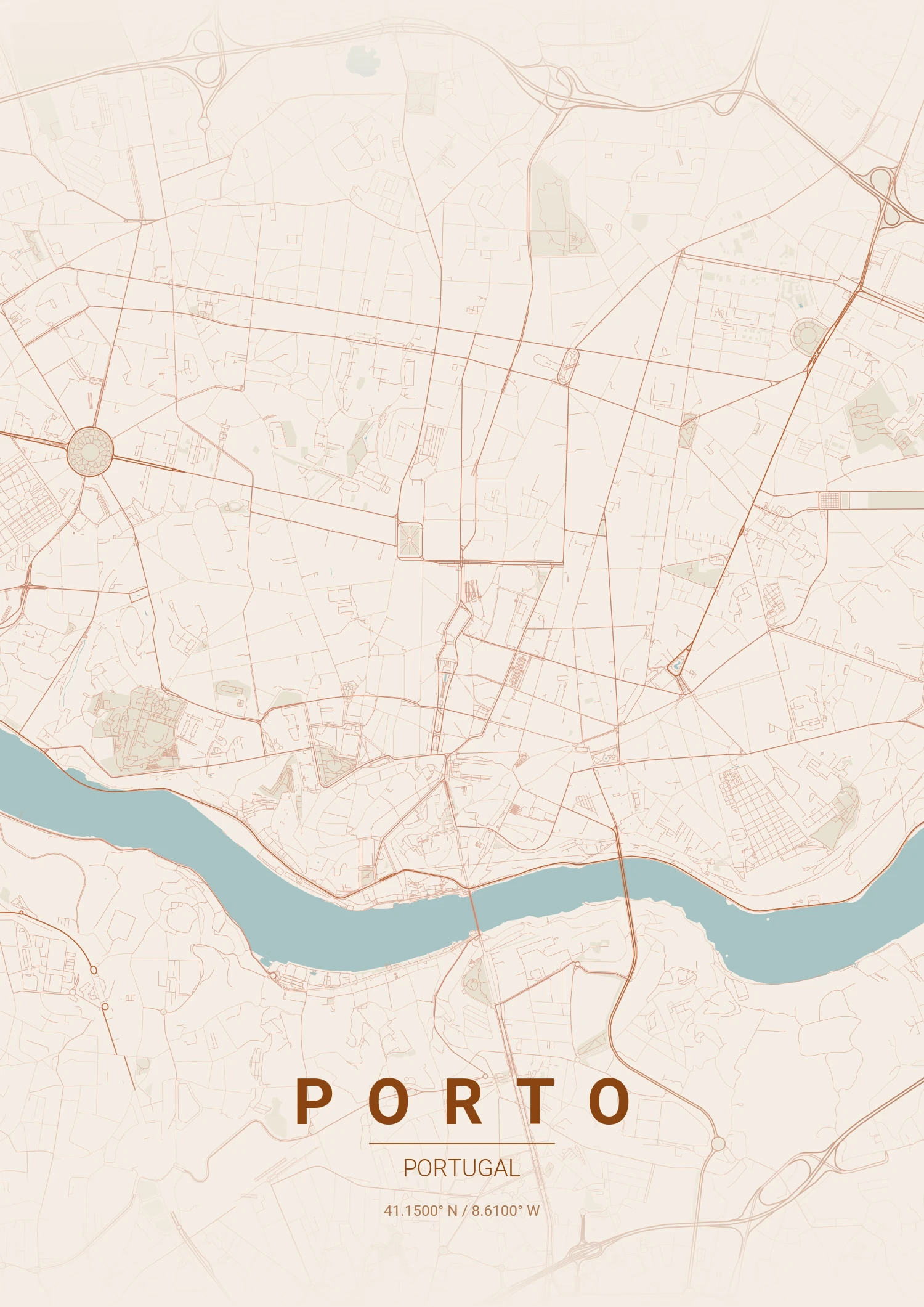 Porto map poster in Terracotta style