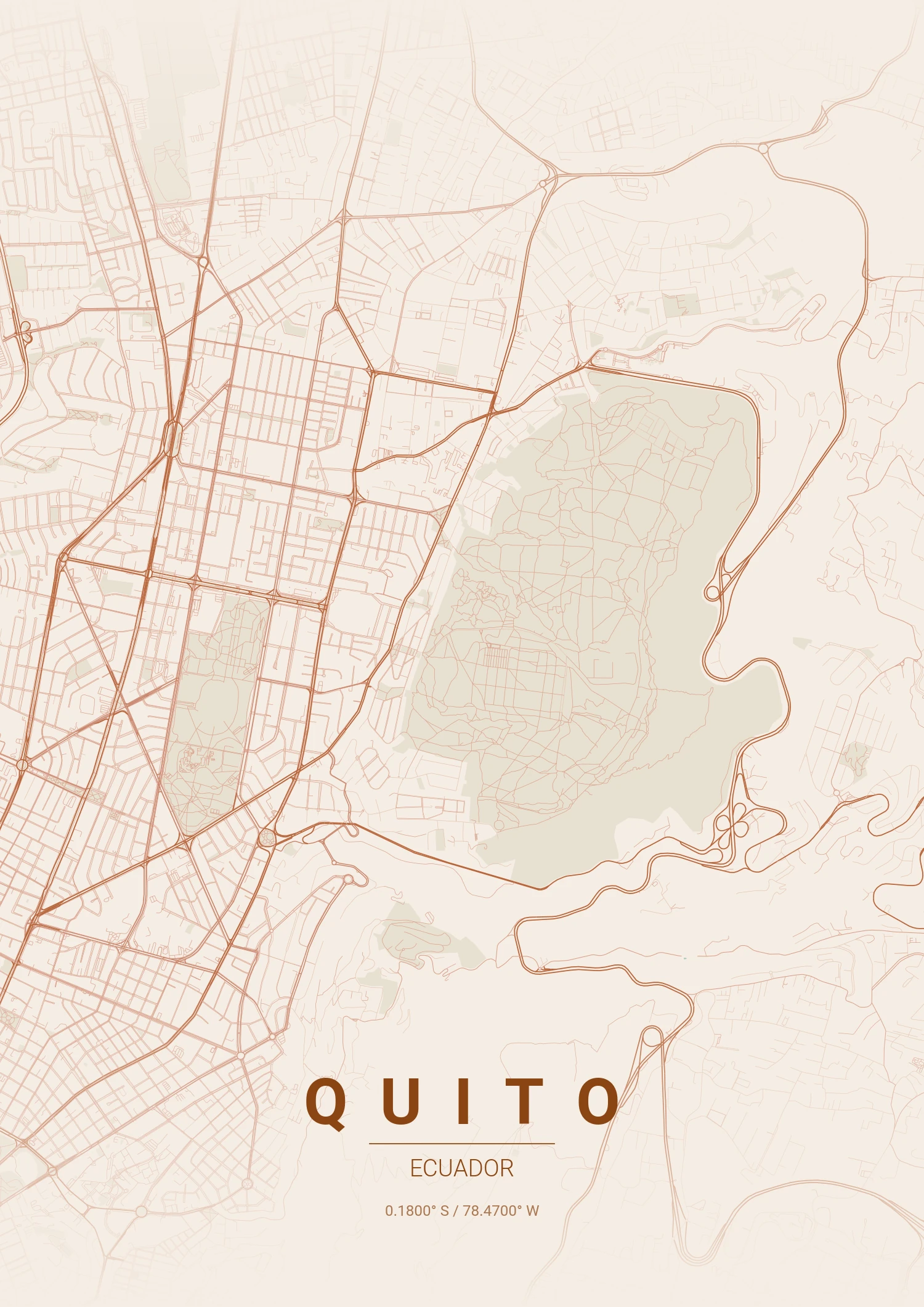 Quito map poster in Terracotta style