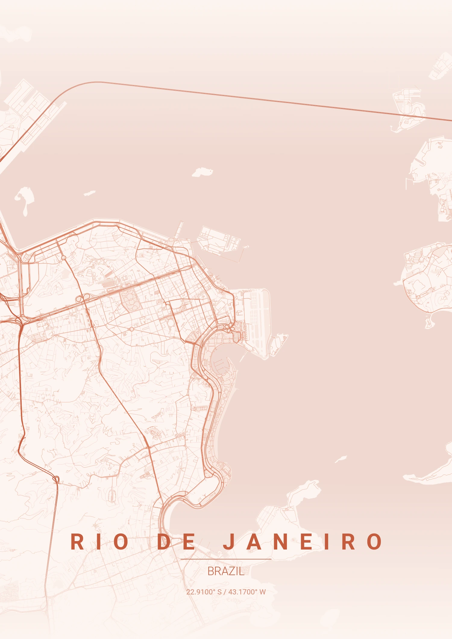 Rio de Janeiro map poster in Sunset style