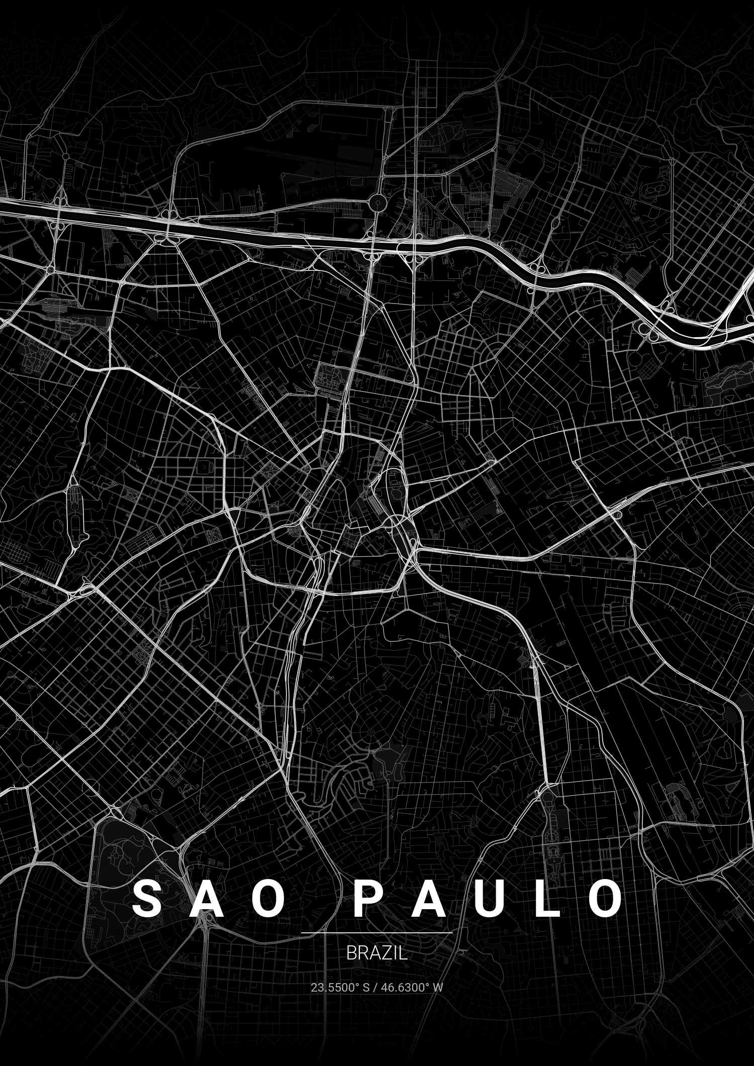 Sao Paulo map poster in Noir style