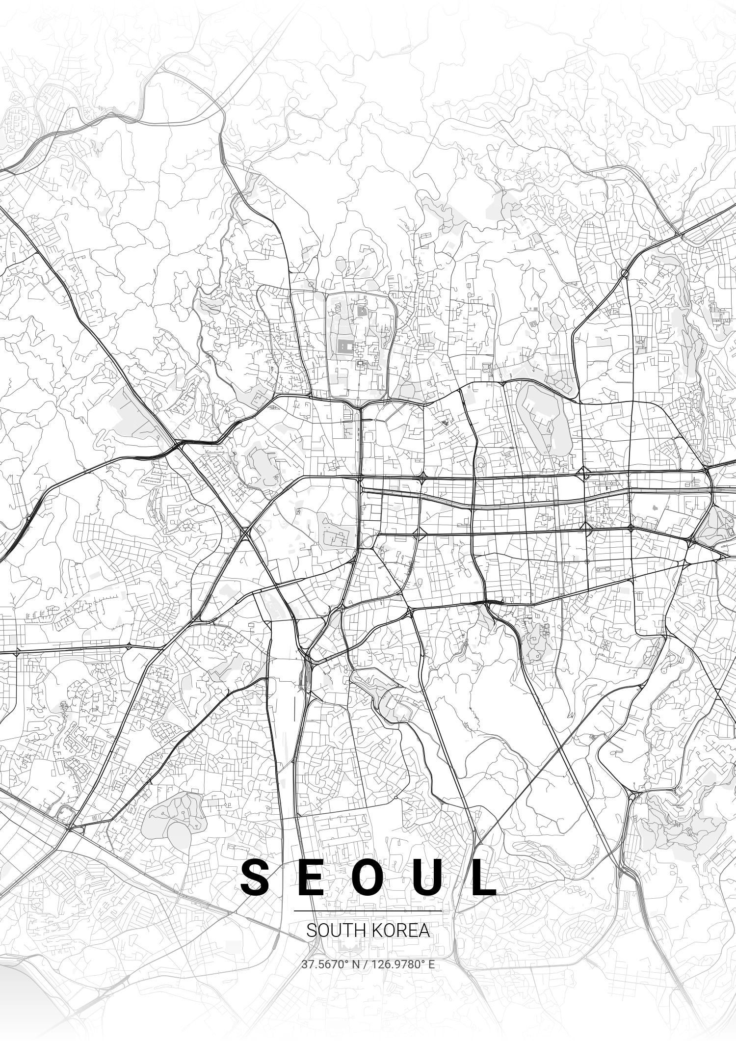 Seoul map poster in Contrast Zones style