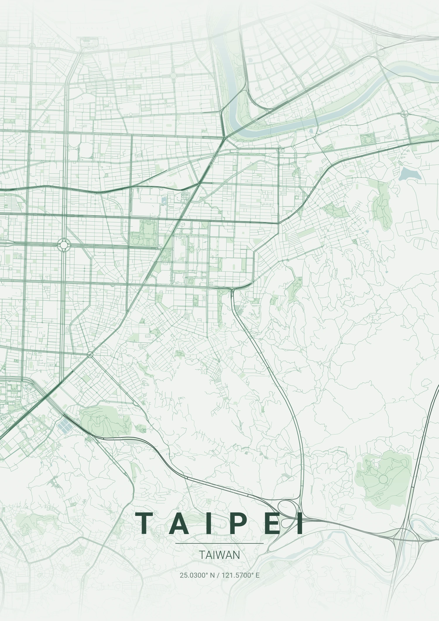 Taipei map poster in Forest style