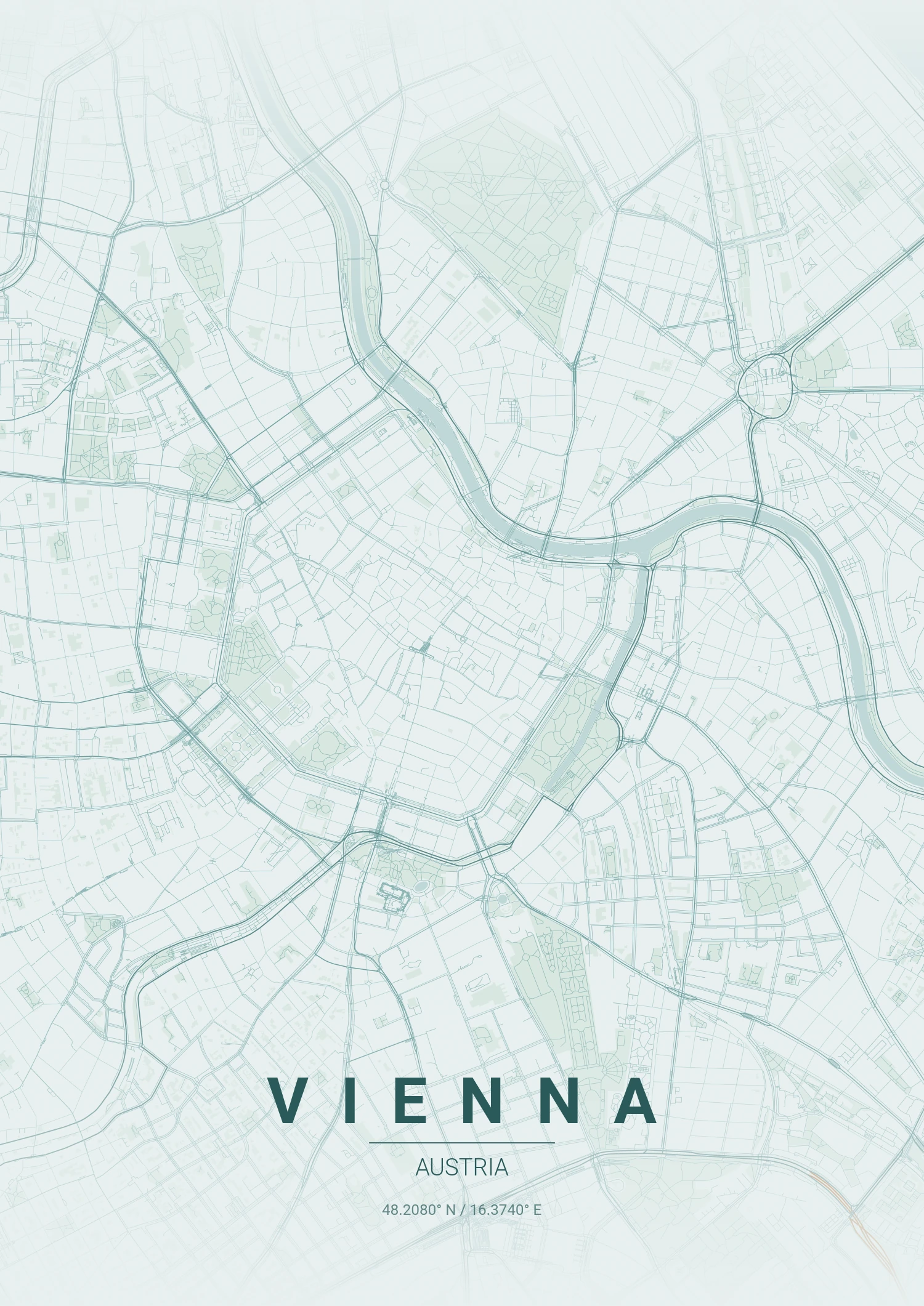 Vienna map poster in Copper Patina style