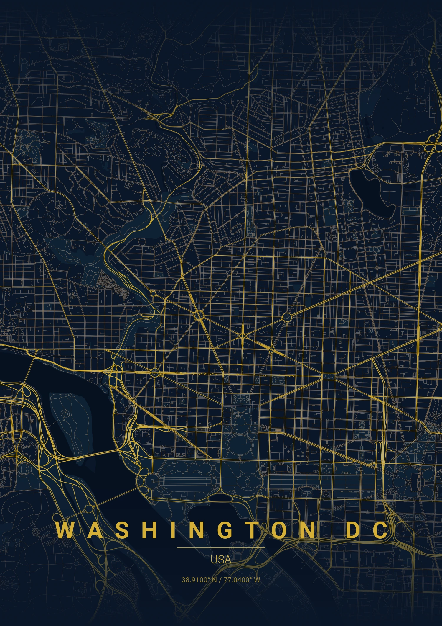 Washington DC map poster in Midnight Blue style