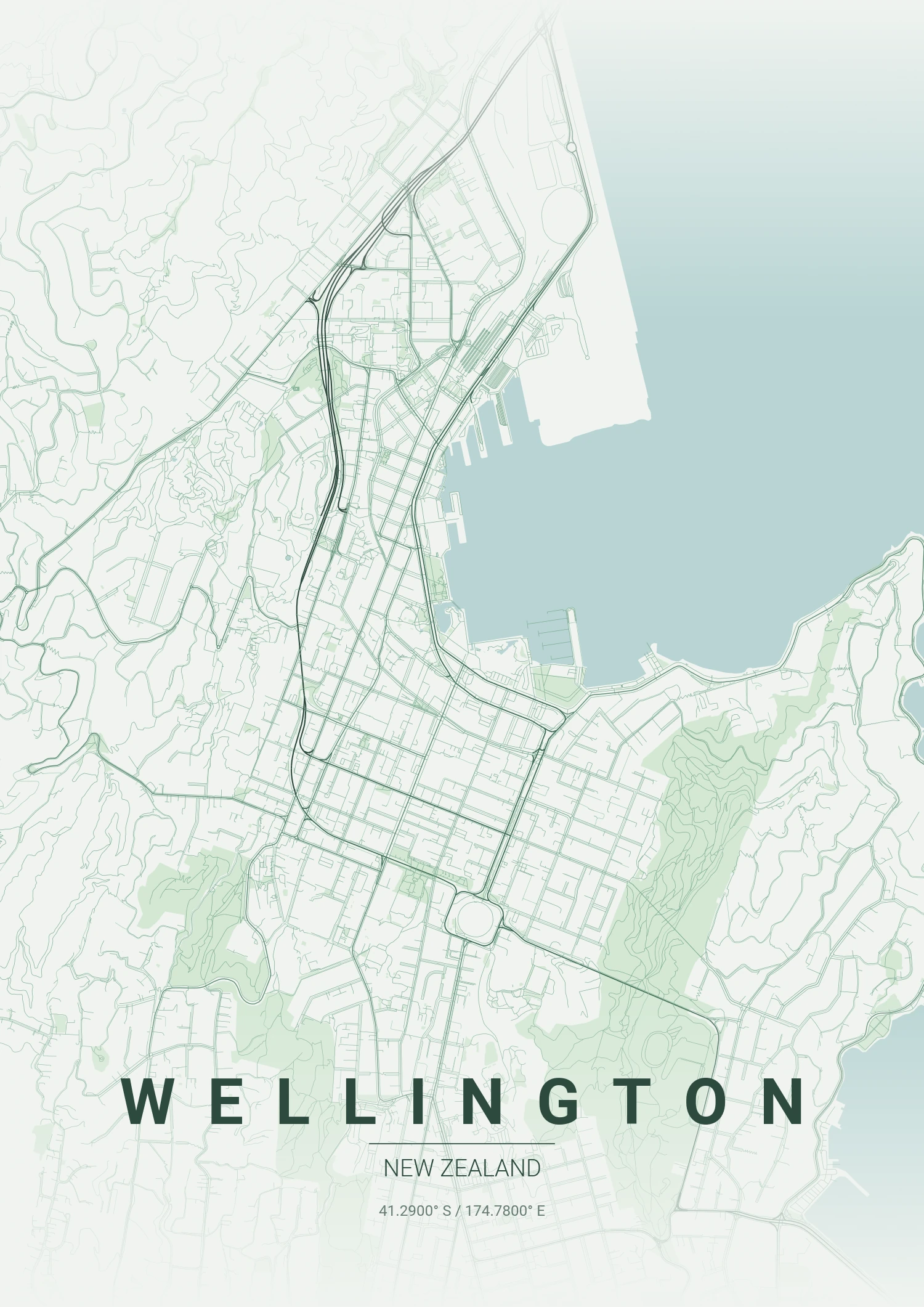 Wellington map poster in Forest style
